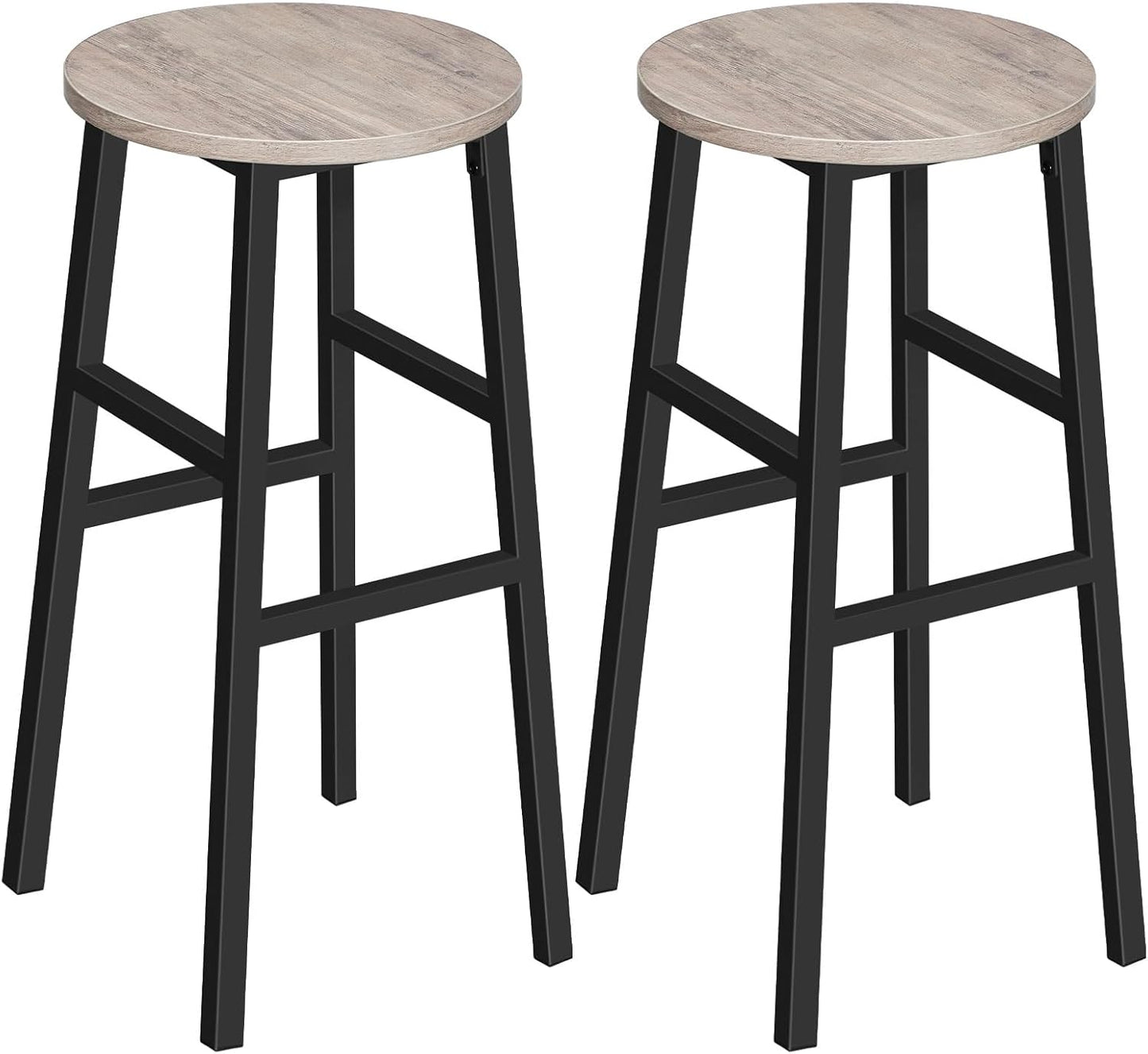Bar Stools, Set of 2 Round Bar Chairs with Footrest, 28 Inch Kitchen Breakfast Bar Stools, Industrial Stools, Easy Assembly, for Dining Room, Kitchen, Greige BAHG02701