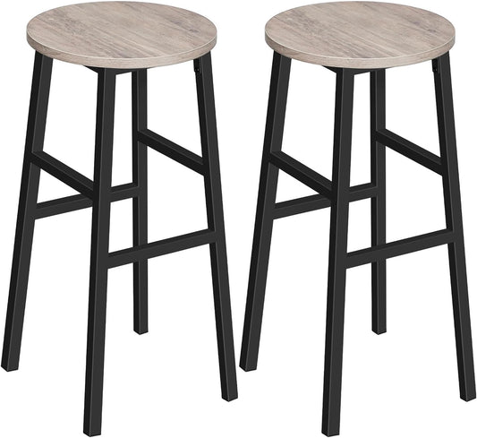 Bar Stools, Set of 2 Round Bar Chairs with Footrest, 28 Inch Kitchen Breakfast Bar Stools, Industrial Stools, Easy Assembly, for Dining Room, Kitchen, Greige BAHG02701