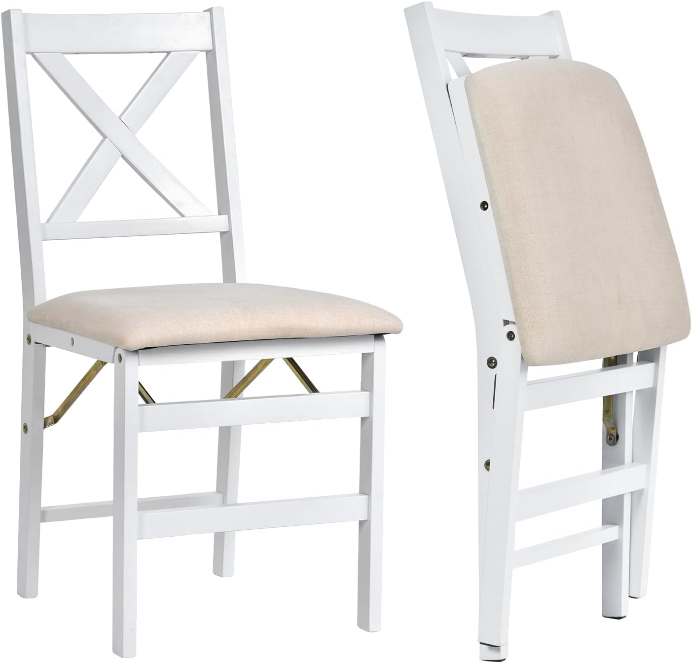 COLAMY Folding Dining Chairs Set of 2 – White Wooden Dining Room Chairs for Small Spaces, Pre-Assembled, Space Saving Kitchen & Dining Room Furniture, Indoor Outdoor Use