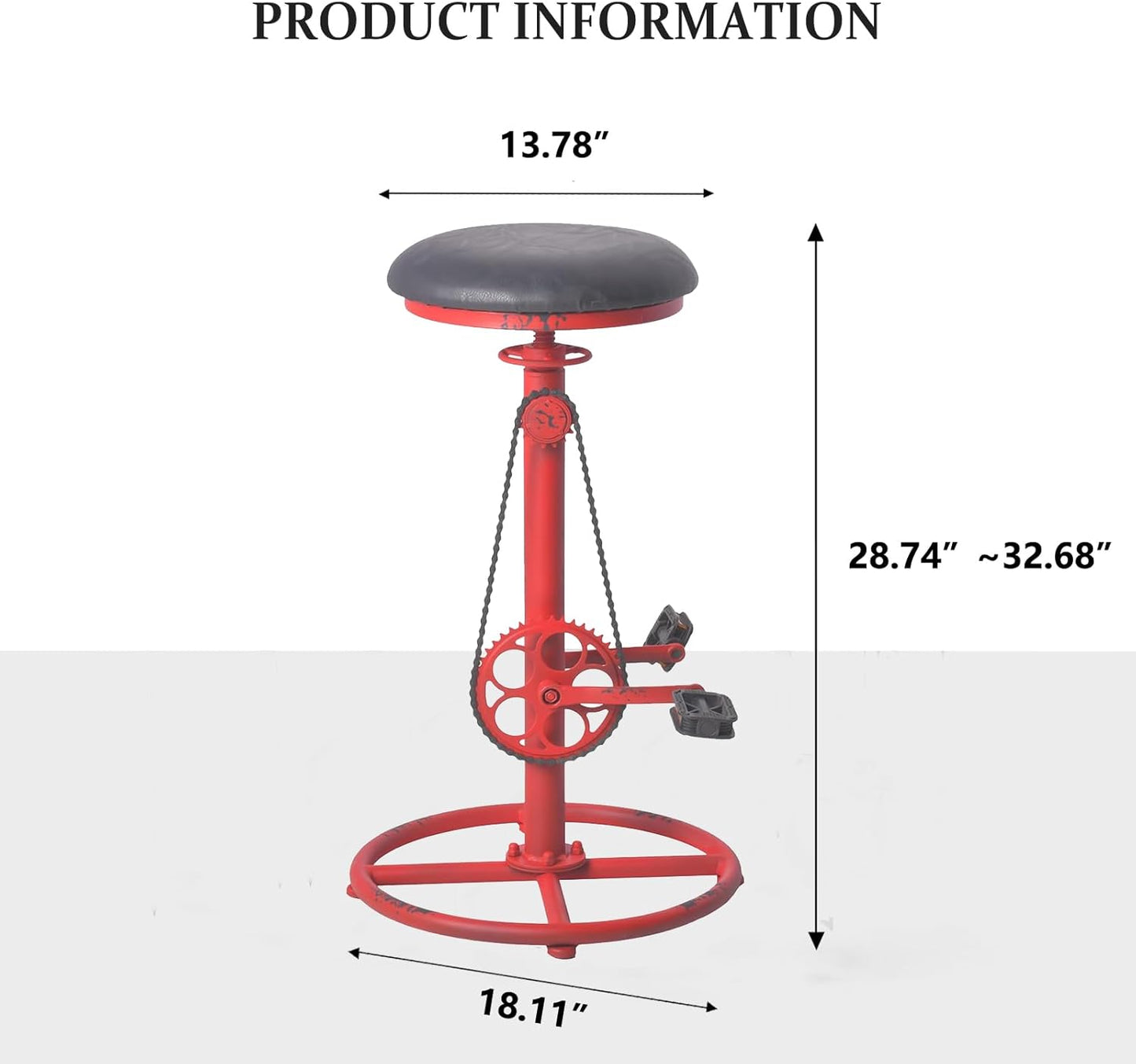 Topower Vintage DIY Bar Stool Bicycle Chain Iron Pedal Retro Industrial Height Adjustable Bicycle Wheel Design bar Chair Set of 2 Antique Red
