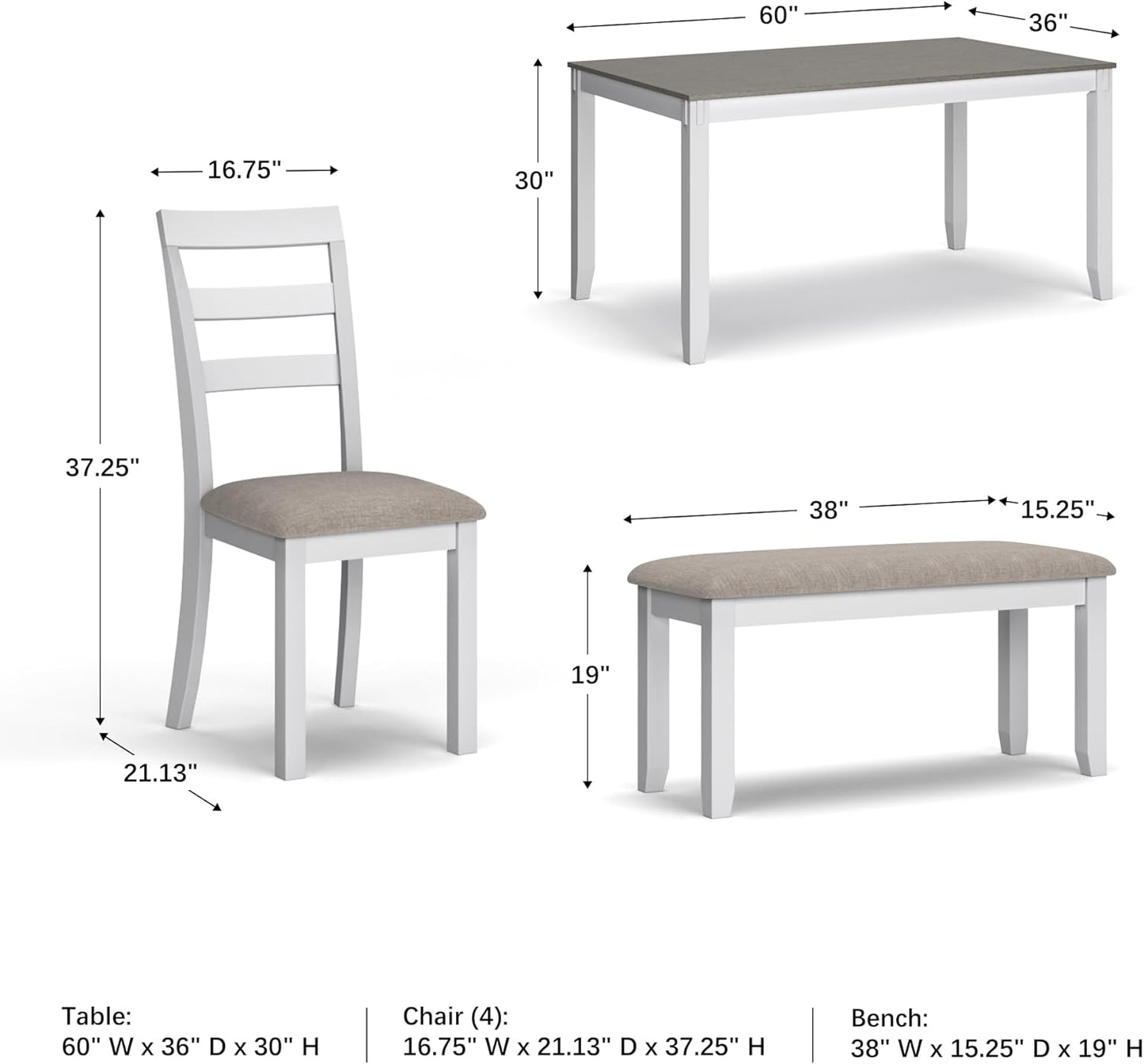 Signature Design by Ashley Stonehollow Modern Farmhouse Dining Table with Upholstered Chairs and Bench, Set of 6, White & Gray