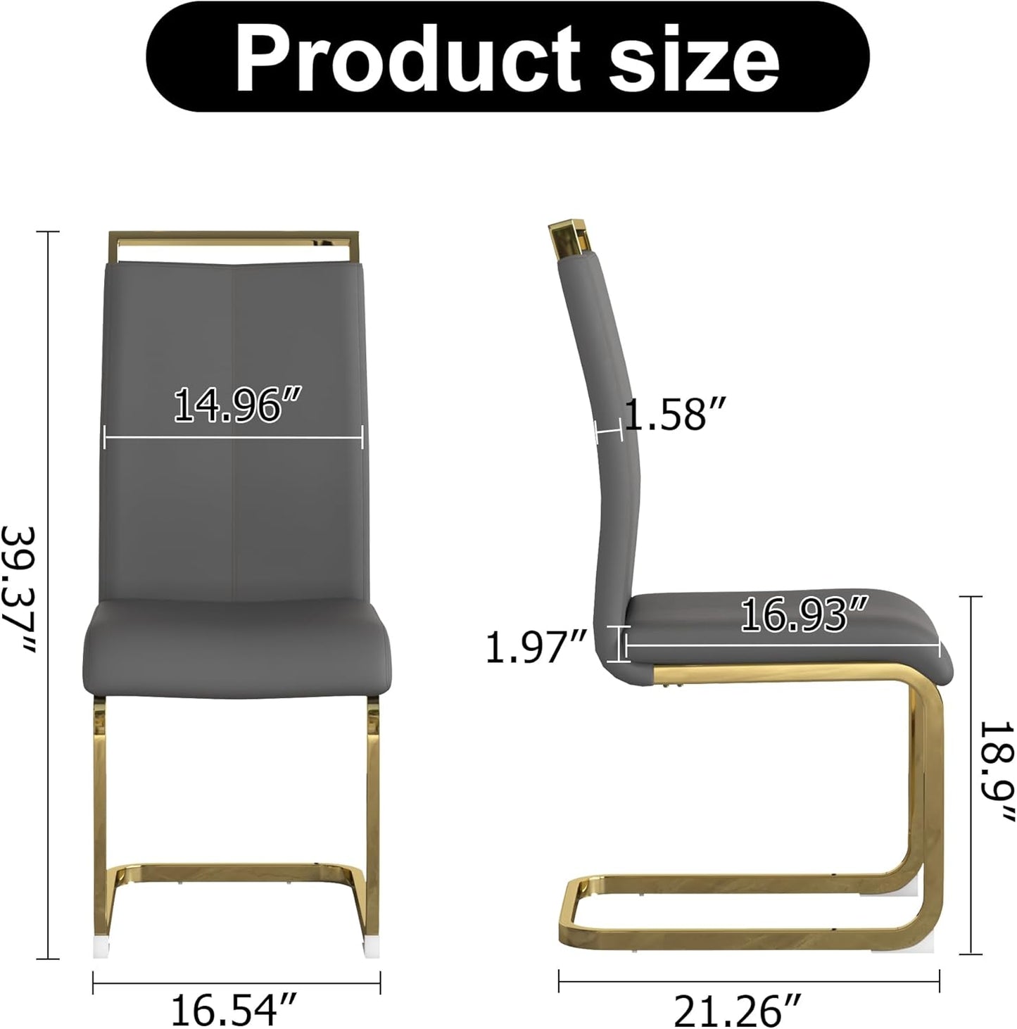 Dining Chairs Set of 2, Faux Leather Dining Chairs with Plated Chrome Metal Frame, Modern Kitchen Chairs Set with Padded Seat High Back for Dining Room, Kitchen Room, Living Room.