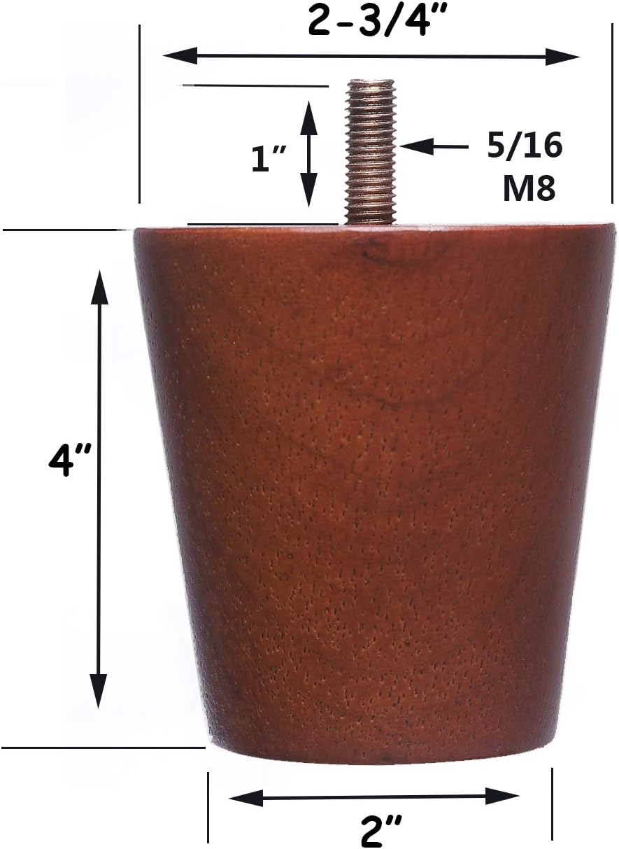 Round Wood Sofa/Couch/Chair/Ottoman Solid Wood Leg Walnut Finish (4 Inches,Set of 4)