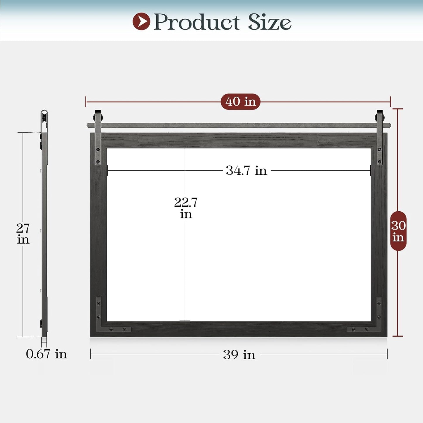 Farmhouse Mirror 40x30 Inch, Black Rustic Bathroom Mirror Vanity, Wood Framed Rectangular Wall Decorative Mirrors for Entryway, Living Room, Bedroom
