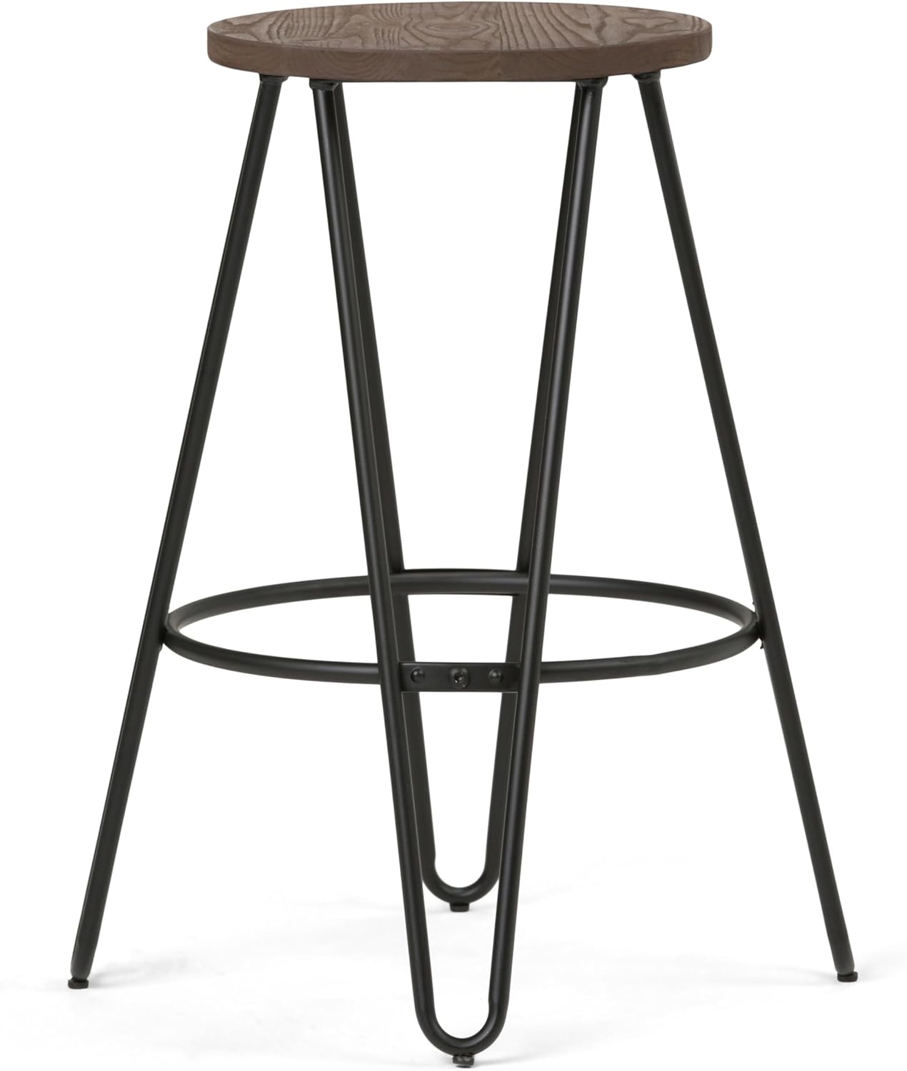 SIMPLIHOME Simeon Industrial Metal 26 inch Metal Counter Height Stool with Wood Seat (Set of 2) in Cocoa Brown / Black for the Dining Room and Kitchen