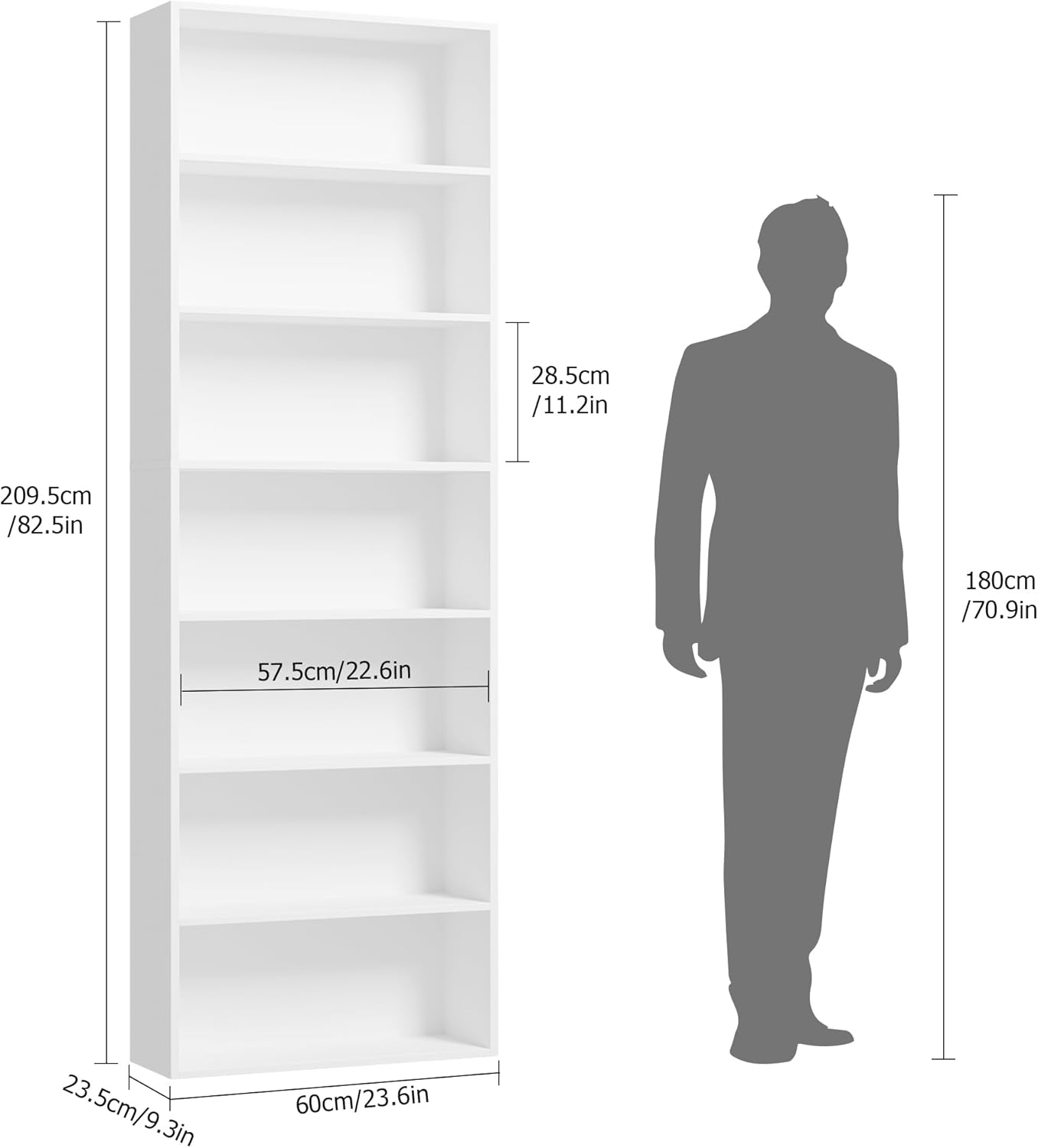 82" Tall Bookshelf, 7-Tier Open Shelves Bookcase, Freestanding Display Storage Shelves, Tall Bookcase Home Decor Furniture for Home Office, Living Room, Bedroom, White