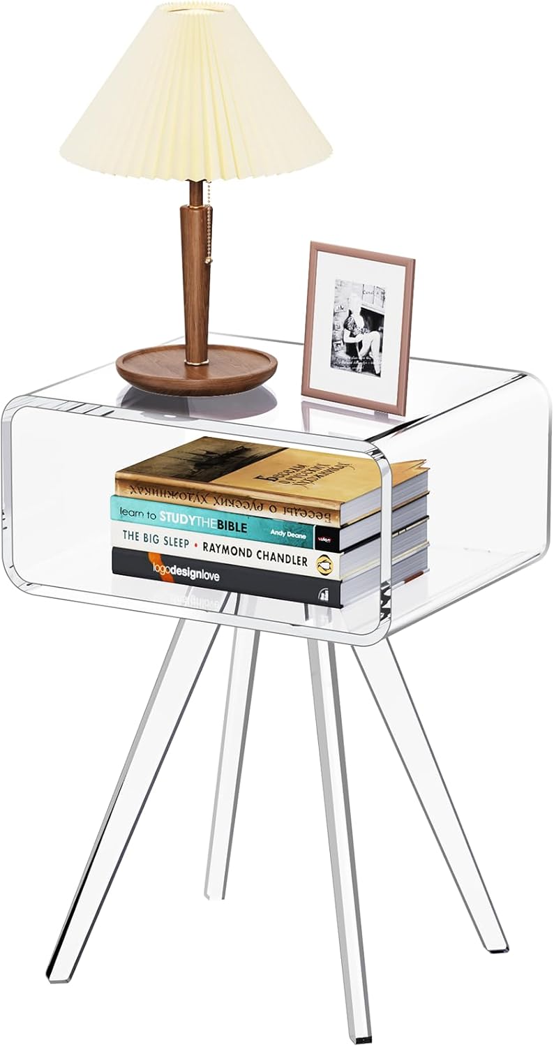 Acrylic Side Table, Acrylic Nightstand Bedside Table for Bedroom (Clear, 16.5'' x 11.8'' x 21.6'')