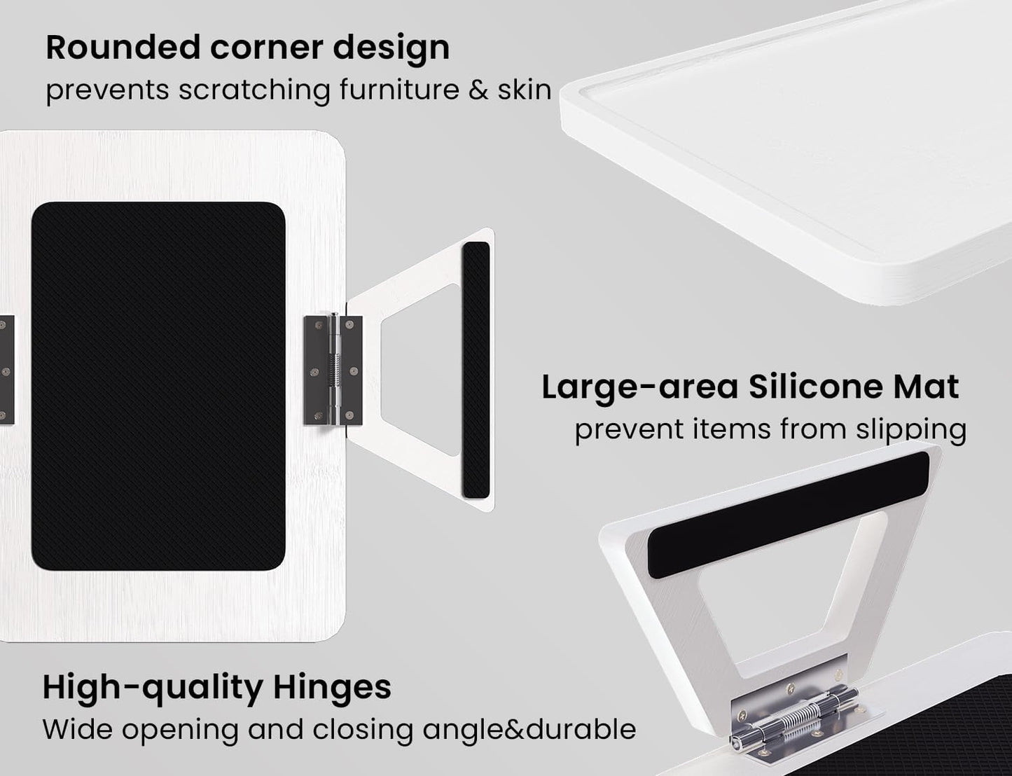 2 Pack Couch Arm Tray,Bamboo Folding Sofa Tray,Sofa Armrest Trays Clip-On Couch Desk for Drinks,Snacks,Phone,Remote Control（White）