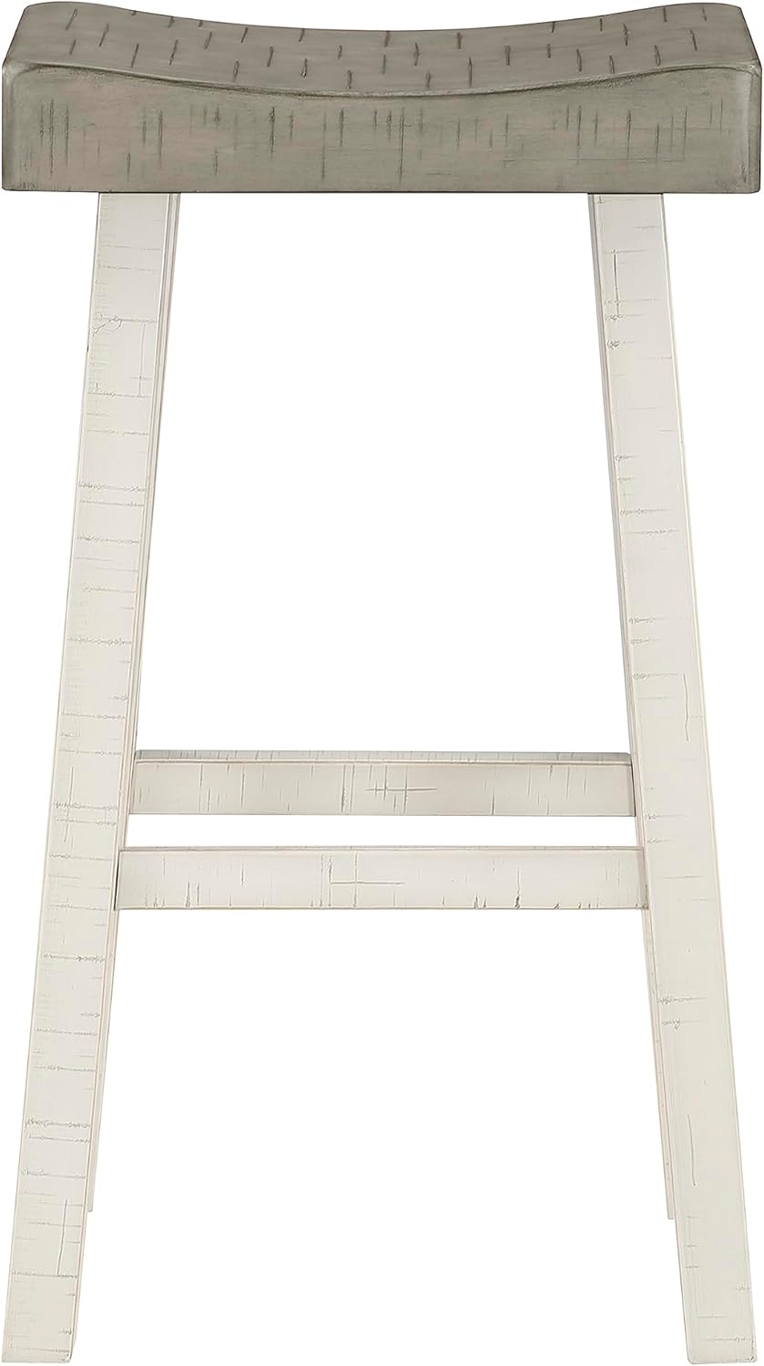 Lexicon Saddle Bar Stools Set of 2 Barstools with Footrest, Armless Dining Chairs for Kitchen Island, Breakfast Nook, Living Room, Pub Height, White/Coffee