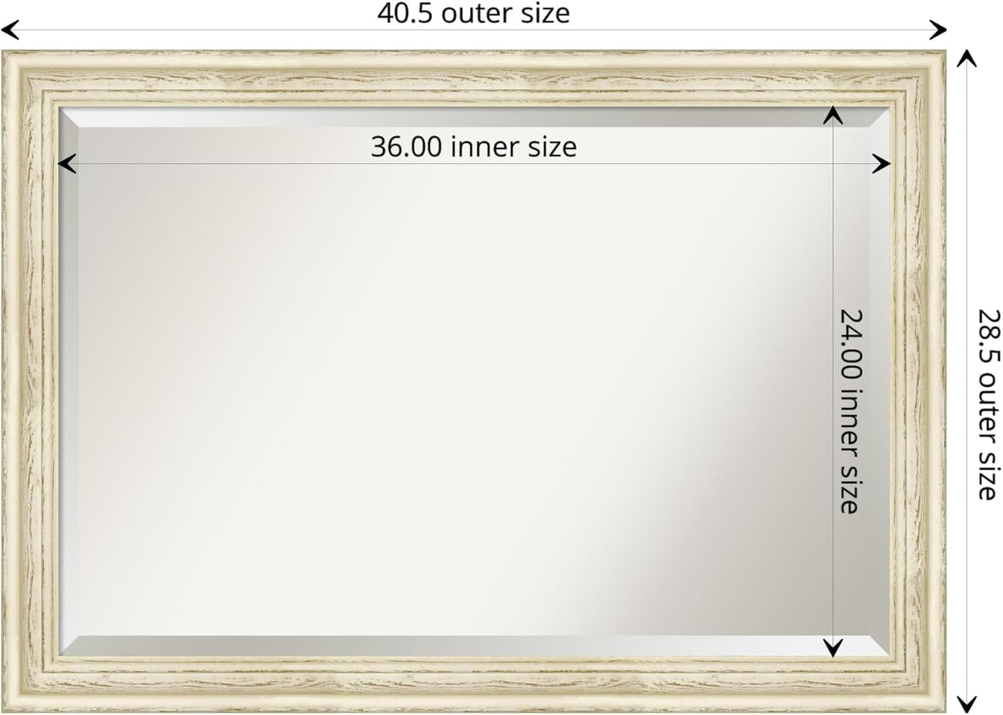 Amanti Art White Bathroom Mirror for Over Sink, 29x41 Country White Wash Rectangle Vanity Mirror, Large Rustic Farmhouse Wood Frame, Hangs Horizonally and Vertically, Bathroom Wall Decor, Beveled Edge