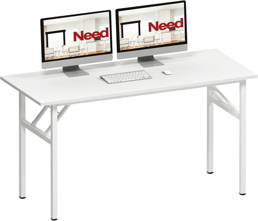 Need Office Computer Desk - 54.3L Sturdy and Heavy Duty Folding Laptop Table,Writing Table/Home Office Desk/Sewing Table,No Assembly Required (White) AC5DW138