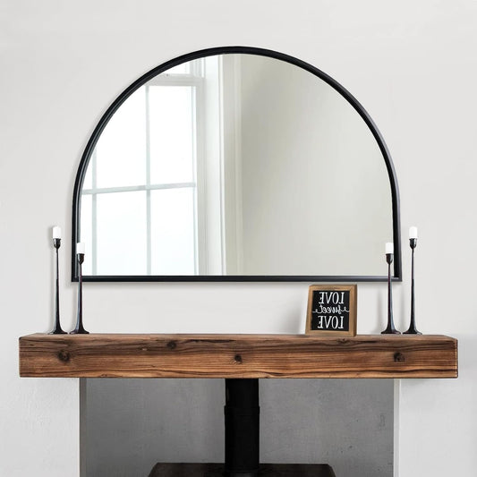 WAMIRRO Minimalist Black Arched Mirror,Large Farmhouse Bathroom Fireplace Mantel Horizontal Wide Arch Mirrors for Entryway/Living Room 26"X36"