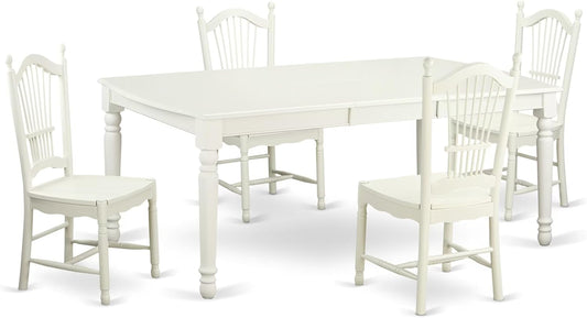 East West Furniture DOVE5-LWH-W 5 Piece Dining Set Includes a Rectangle Dining Room Table with Butterfly Leaf and 4 Wood Seat Chairs, 42x78 Inch, Linen White