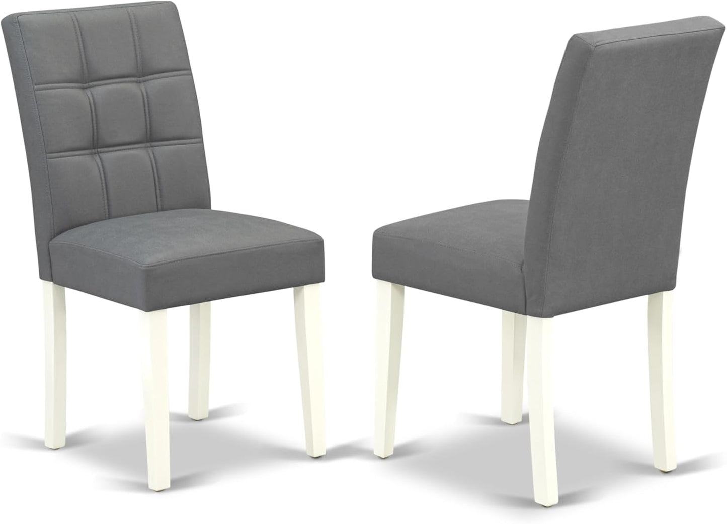 East West Furniture DLAS3-WHI-41 3 Piece Dining Table Set consists A Wooden Table and 2 Platinum Gray Polyester Fabric Kitchen Chairs with Stylish Back- Linen White Finish