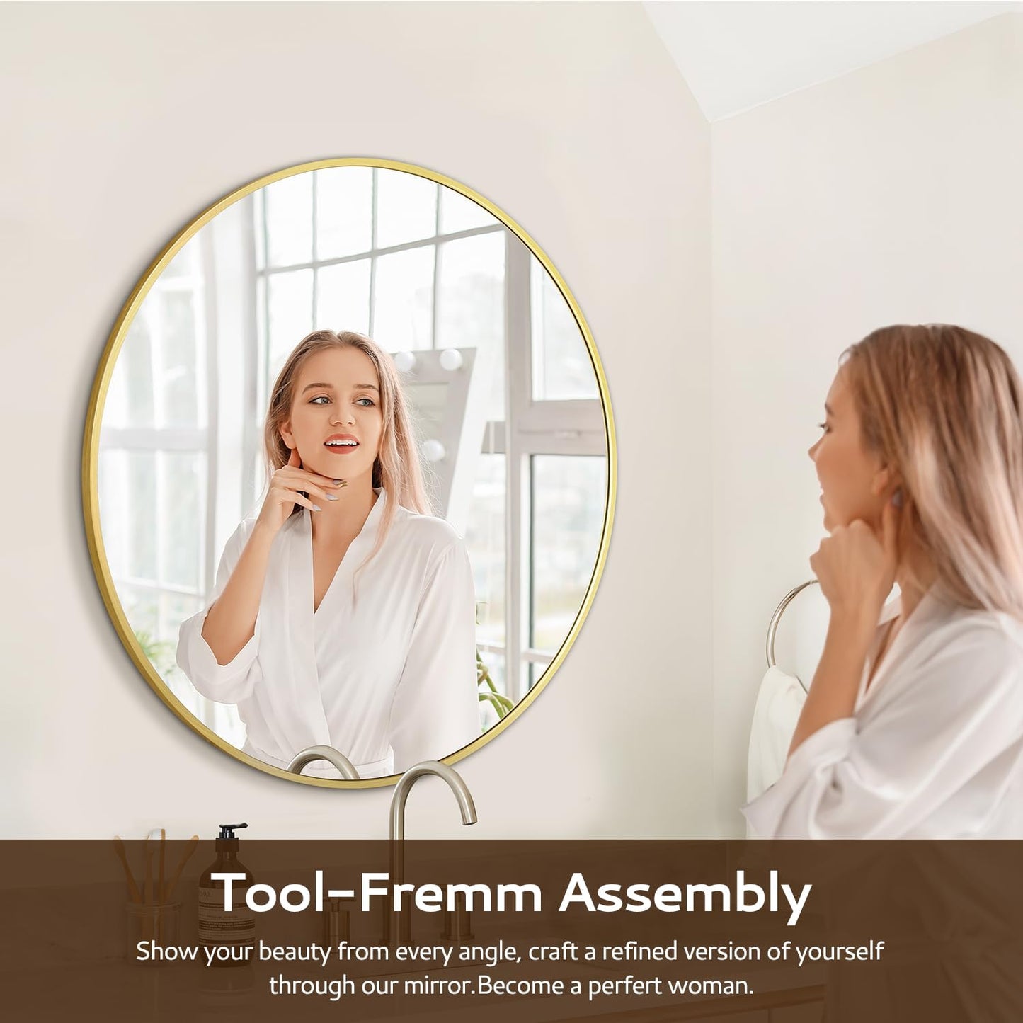 Round Mirrors for Wall Decor 28 Inch Gold Mirror Round Bathroom Mirror Matte Gold Wall Mirror Brushed Metal Frame Anti-Rust Tempered Glass for Bathroom Bedroom Living