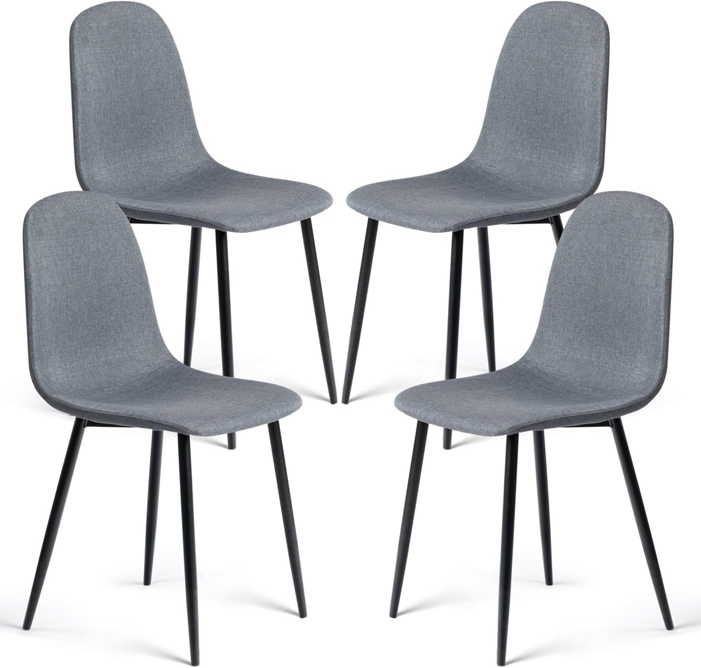 FurnitureR Dining Chairs Set of 4, Fabric Comfy Seat Armless Side Chairs with Metal Legs for Home Kitchen Dining Room Reception Room, Slubbed Grey