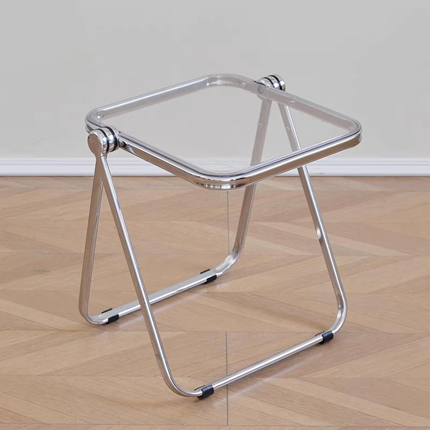 16.2" × 14.1" Acrylic Folding Table, Small Lightweight End Table for Living Room, Bedroom and Small Room, Sturdy Metal Frame with No Assembly Required, Space-Saving Storage Design (Clear)