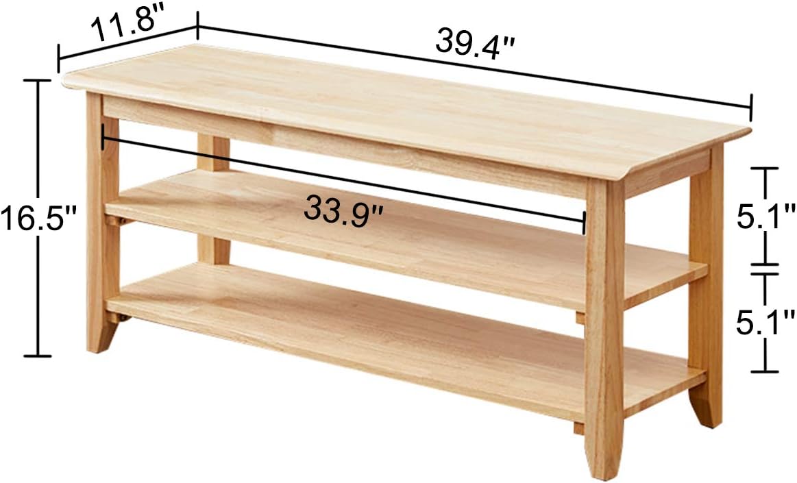 XKZG Storage Bench Wooden Shoe Rack Bench Simple Style Wood Entryway Bench (Natural,39.4")