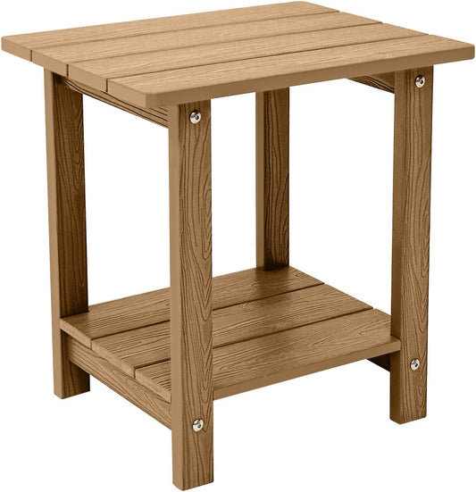 Melucivi Weather Resistant Outdoor Side Table, Double Small Adirondack Side Table for Adirondack Chair - Indoor Outdoor End Table, Patio Table for Pool, Deck and Porch (Brown)