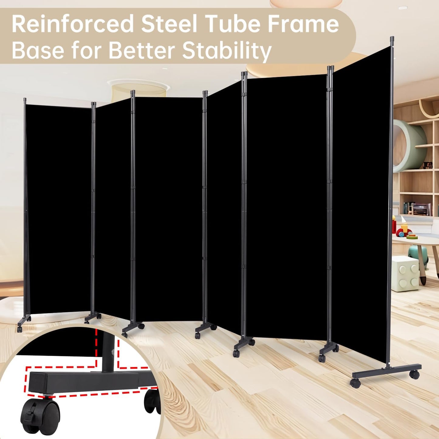 Room Divider 6 Panel Room Dividers/Wheels, Fabric Room Divider Panel for Office Room Partitions and Dividers, Portable Partition Wall Divider for Room Separation, Privacy Screen
