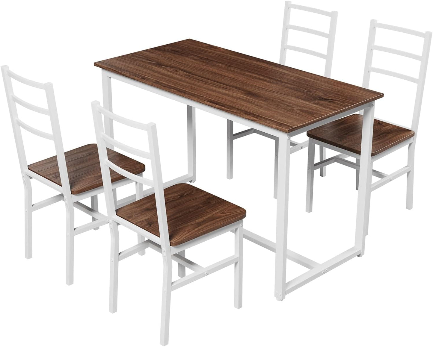 5-Piece Dining Table Set with 4 Chairs, 47.2" Kitchen Table Chairs Set of 4, Rectangular Industrial Style Dining Room Table Set with Backrest, Perfect for Small Space, Brown+White