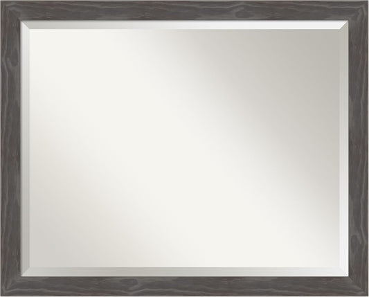 Amanti Art Grey Wall Mirror 25x31 Woodridge Rustic Grey Rectangle Bathroom Mirror for Wall Decor Living Room, Large Rustic Farmhouse Wood Frame, Hangs Horizonally and Vertically, Bathroom Decor