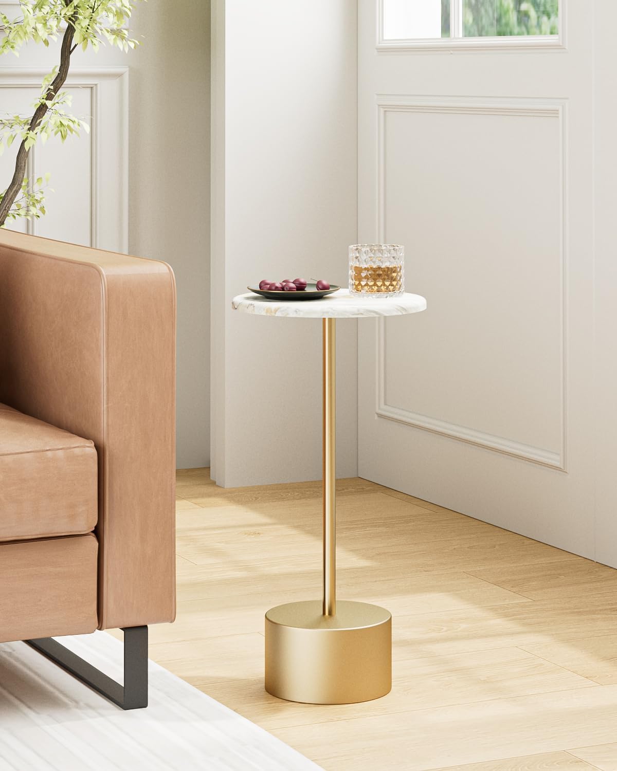 Drink Table Pedestal, Round Side Table, Drink Tables for Small Spaces, Pedestal End Table, Small Pedestal Table (Gold)
