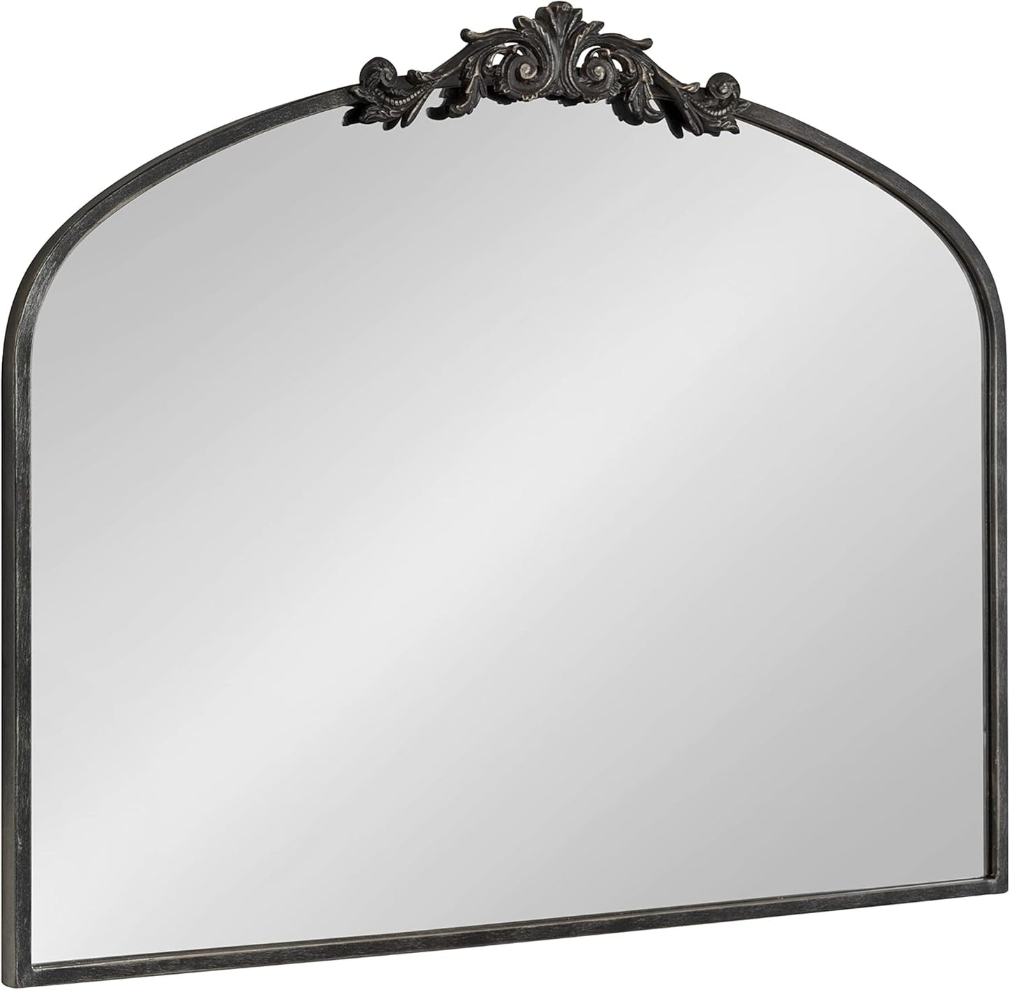 Kate and Laurel Arendahl Ornate Traditional Arched Mirror; 36 x 29; Black; Decorative Baroque Style Arched Wall Mirror with Wide Frame and Ornamental Crown