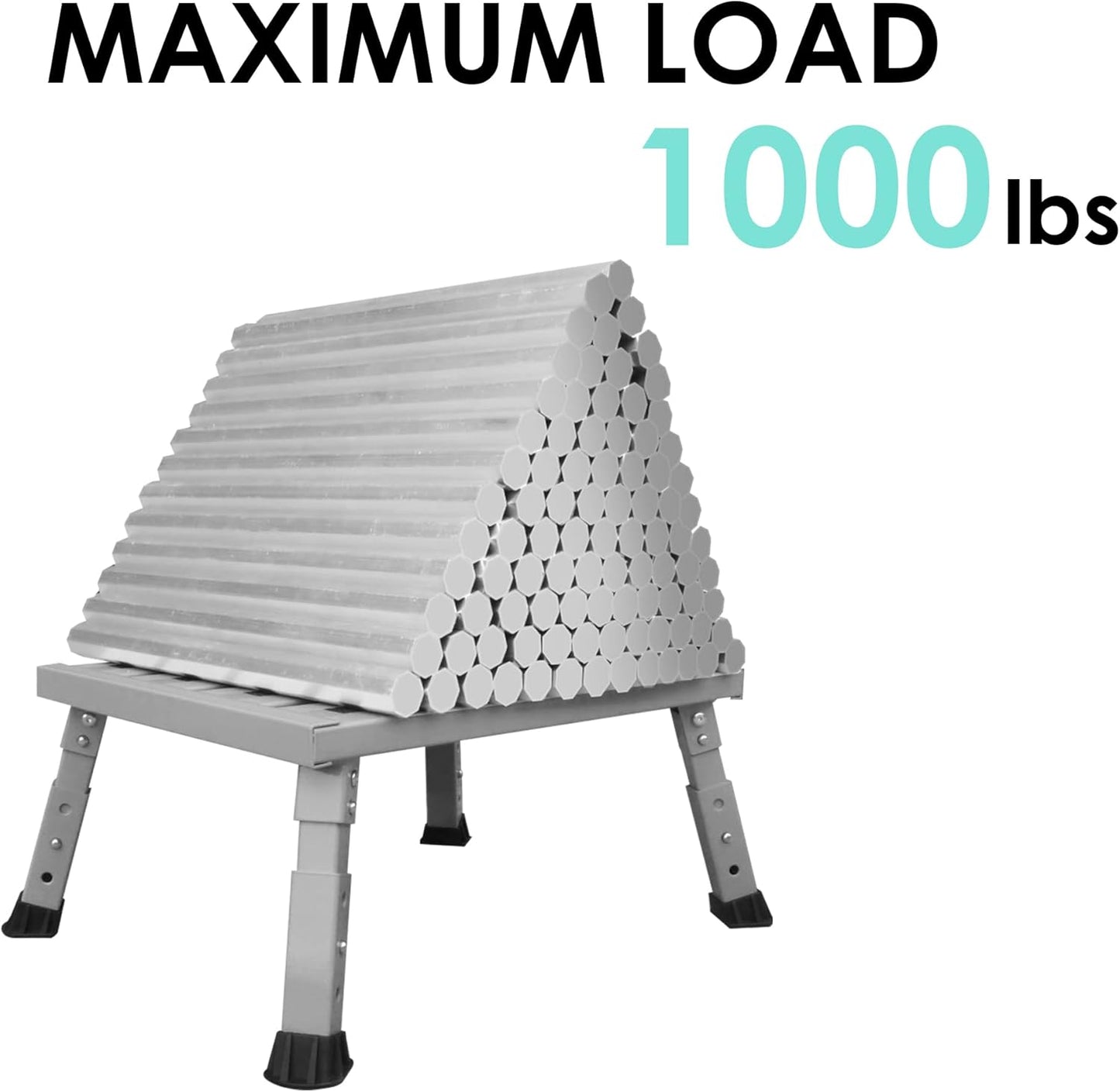 Adjustable Height Aluminum RV Step, Stable Foldable Platform Step Stool, Supports Up to 1,000 lb, Non-Slip Rubber Feet and Platform Mat, Easy to Carry (Silver)