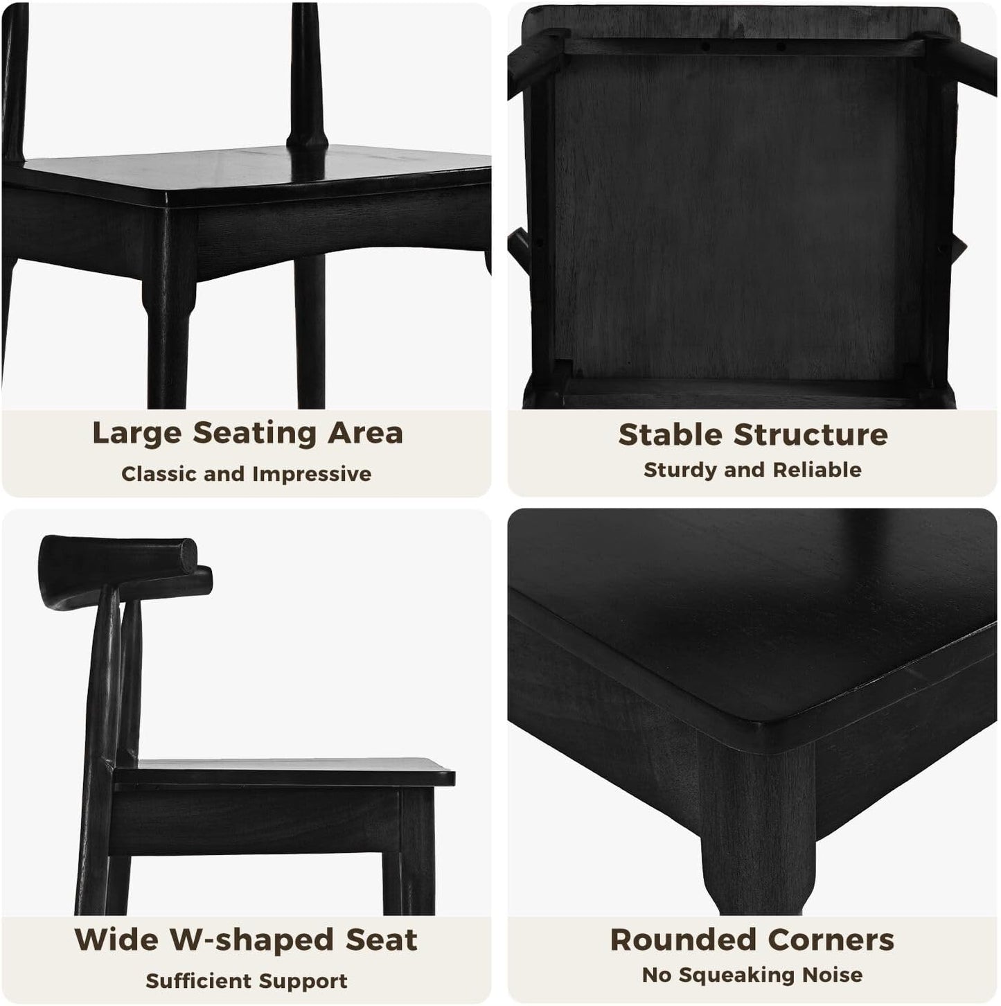 DELAVIN Solid Wood Dining Chairs Set of 4, Farmhouse Style High Ladder Back Dining Room Chairs, Modern Dining Chair for Living Room, Kitchen, Bedroom, Black