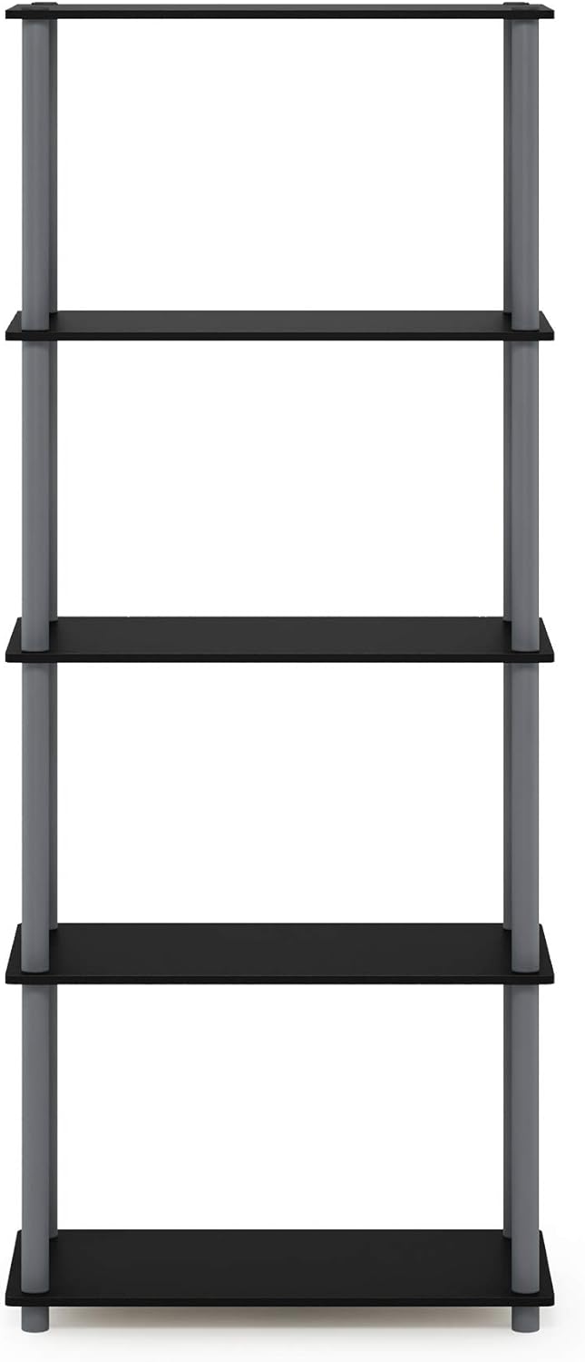 Furinno Turn-N-Tube 5-Tier Multipurpose Shelf / Display Rack / Storage Shelf / Bookshelf, Round Tubes, Black/Grey