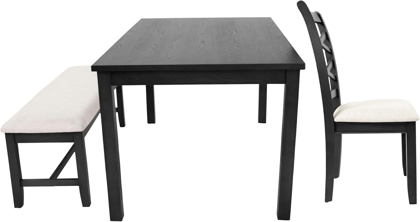 Poundex 6 Piece Charcoal Modern Dining Set with Table, 4 Chairs & Bench