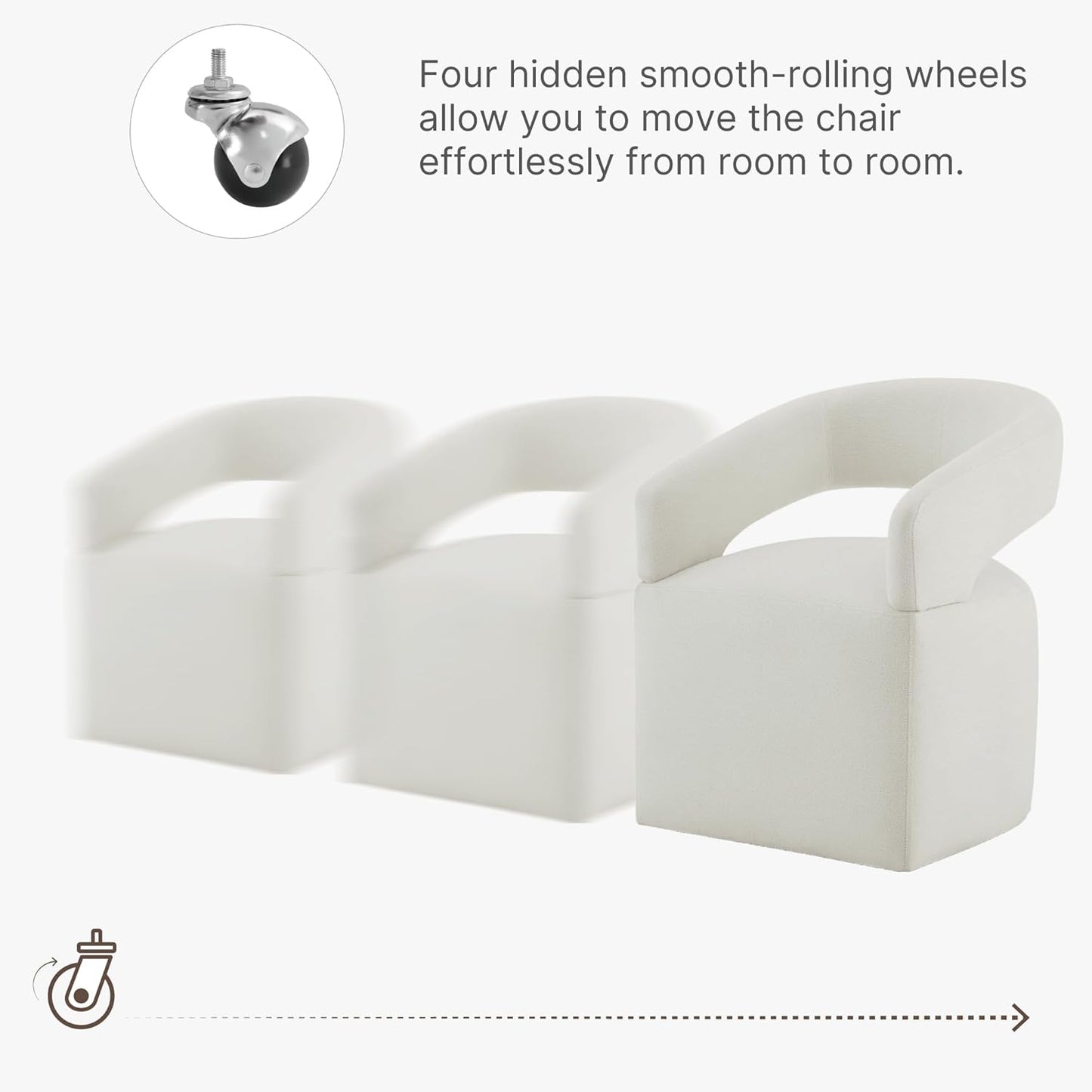 Upholstered Dining Chairs with Removable Casters Barrel Side Armchair with Rollers for Diningroom Bedroom Livingroom Reading Room, Ivory, 1PCS