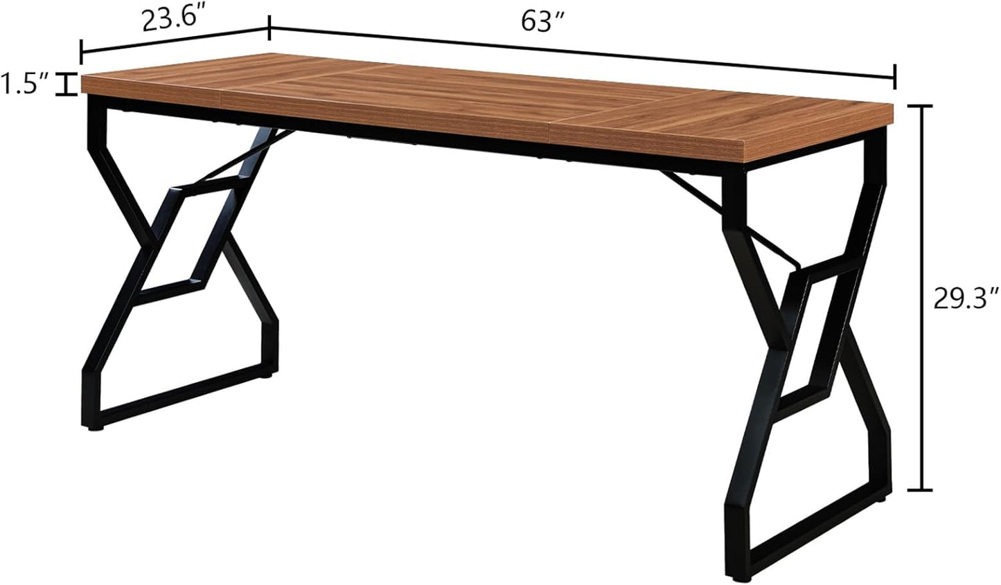 HOMISSUE 63-inch Executive Desk, Large Home Office Desk with Engineered Wood Tabletop and Metal Frame, Rustic Workstation Desks with Sturdy Structure, Long Computer Desks for Home Office, Writing