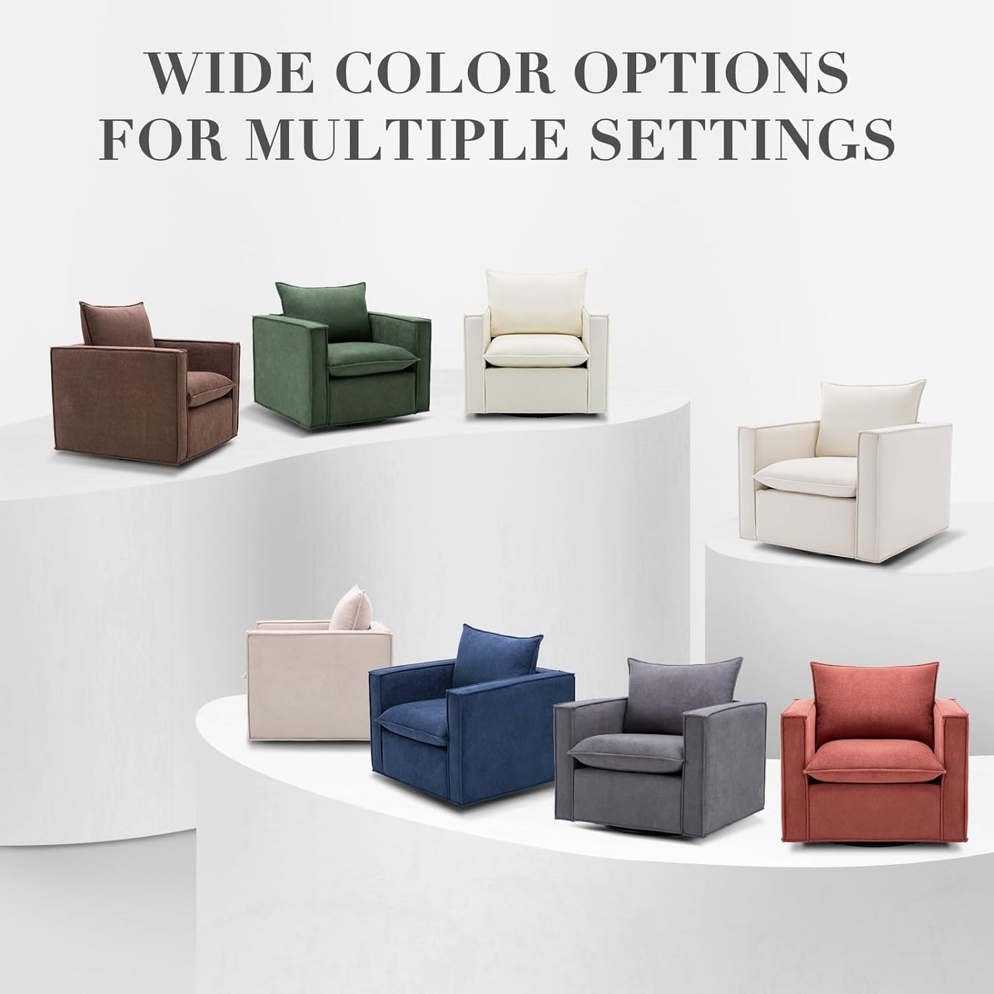 COLAMY Swivel Accent Chair Set of 2, 34 Inches Wide Upholstered Arm Chair with Plump Back Pillow, Modern Sofa Living Room Chair for Bedroom, Corner, Reading Nook-Beige