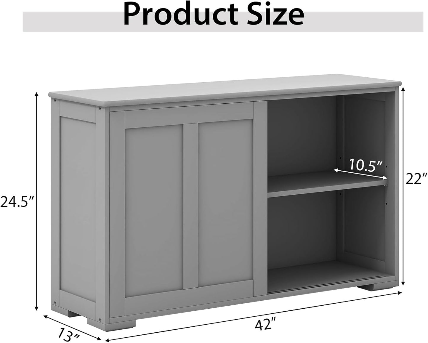 Costzon Sideboard Buffet Cabinet, Wooden Kitchen Storage Cabinet with Adjustable Shelf, Sliding Barn Door, Accent Coffee Bar Cabinet Console Table for Living Room, Dining Room, Hallway (Grey)