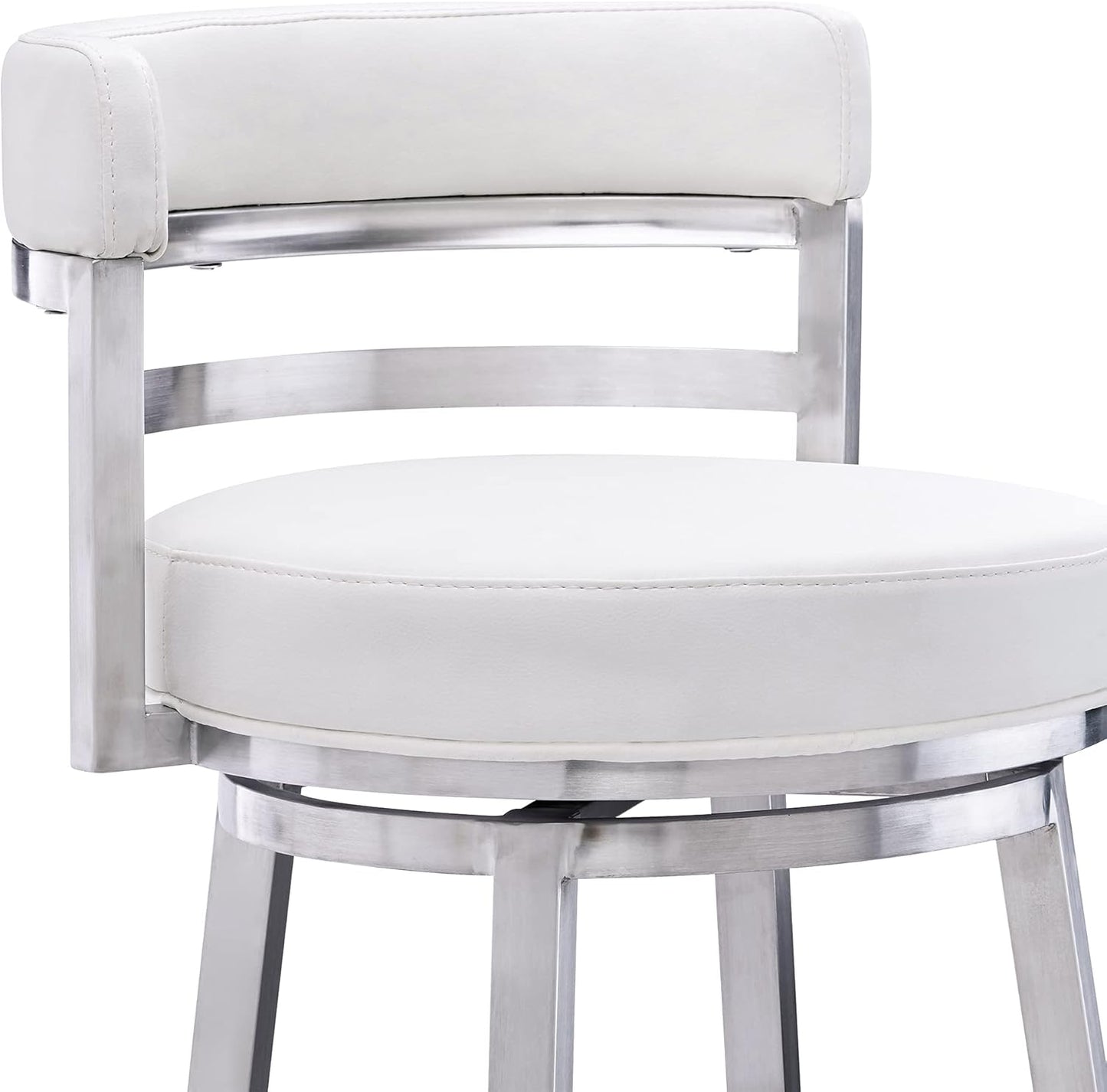Armen Living Titana 26" Counter Height Swivel White Faux Leather and Brushed Stainless Steel Bar Stool