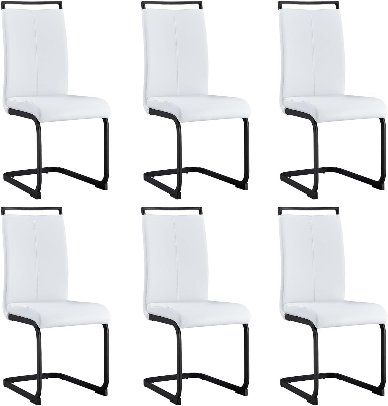 Modern Dining Chairs Set of 6,High Back Kitchen Chairs,Side Room Chair with Black Powder Coating Metal Legs,Easy to Clean Upholstered Dining Chairs,Ideal for Living Room(White Chairs)