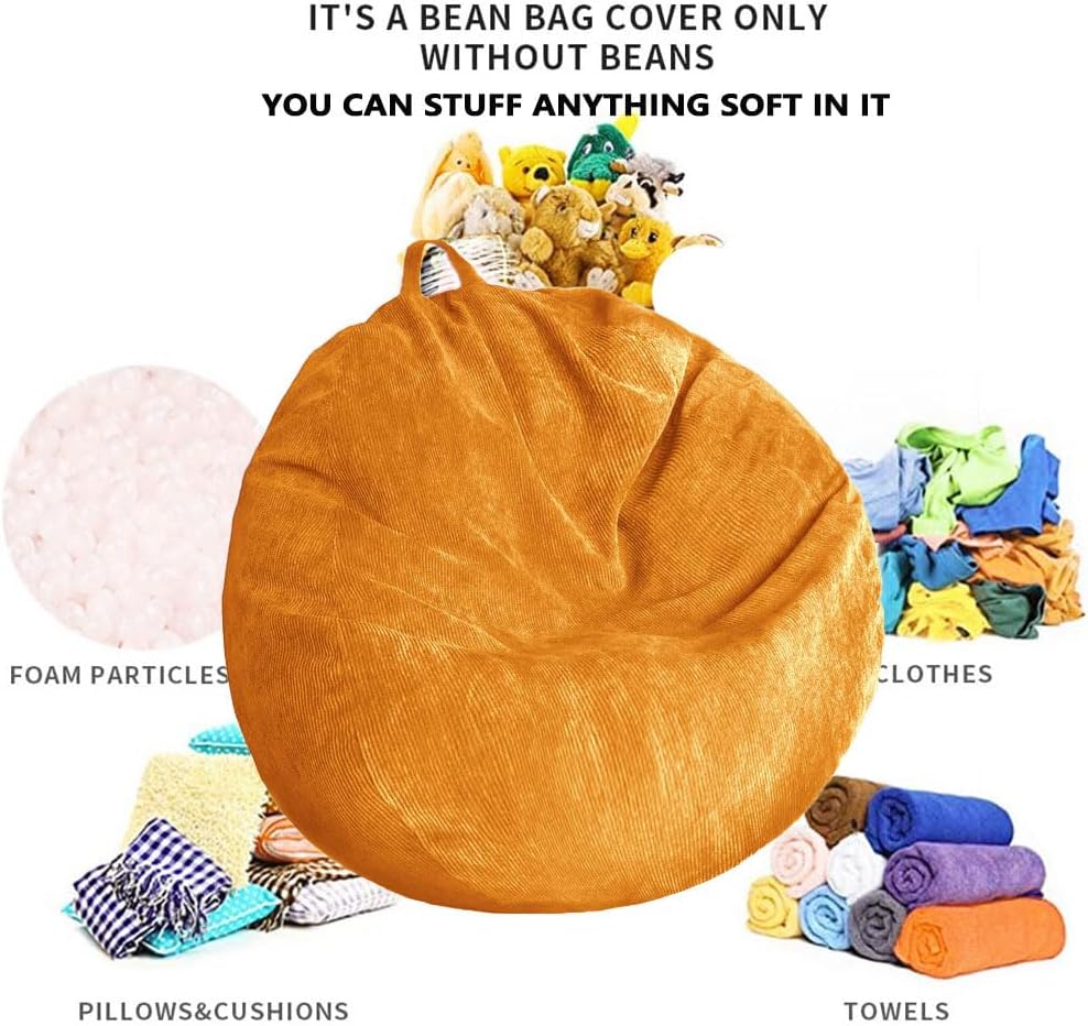 Stuffed Animal Storage Bean Bag Chair Cover - Washable Ultra Soft Corduroy Cover for Organizing Plush Toys or Textile, Sack Bean Bag for Adults, Teens