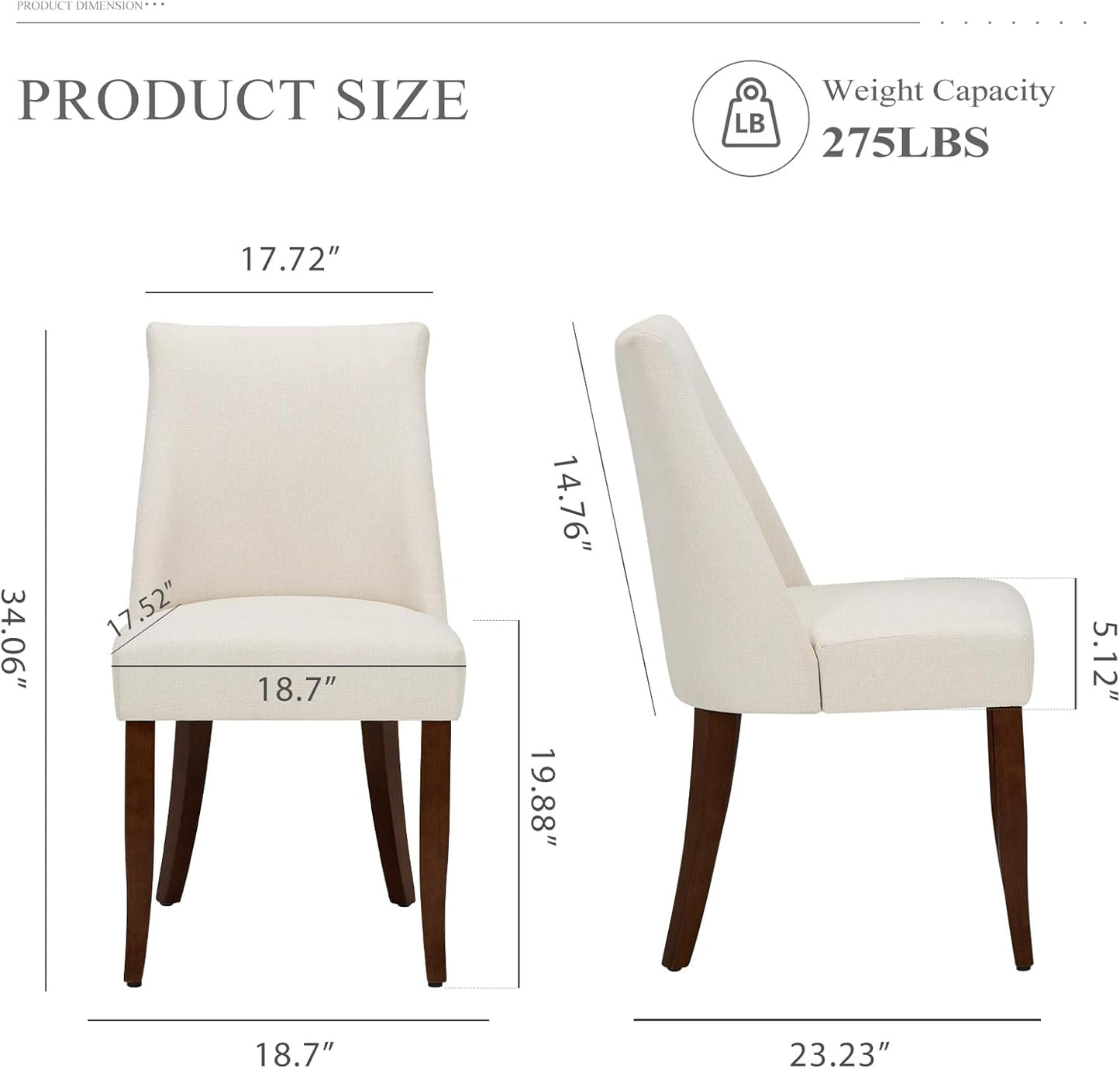 COLAMY Upholstered Dining Chairs Set of 2, Mid Century Modern Kitchen Chairs with Back, Farmhouse Fabric Side Dining Room Chairs with Wood Legs for Dining Room Restaurant, Beige