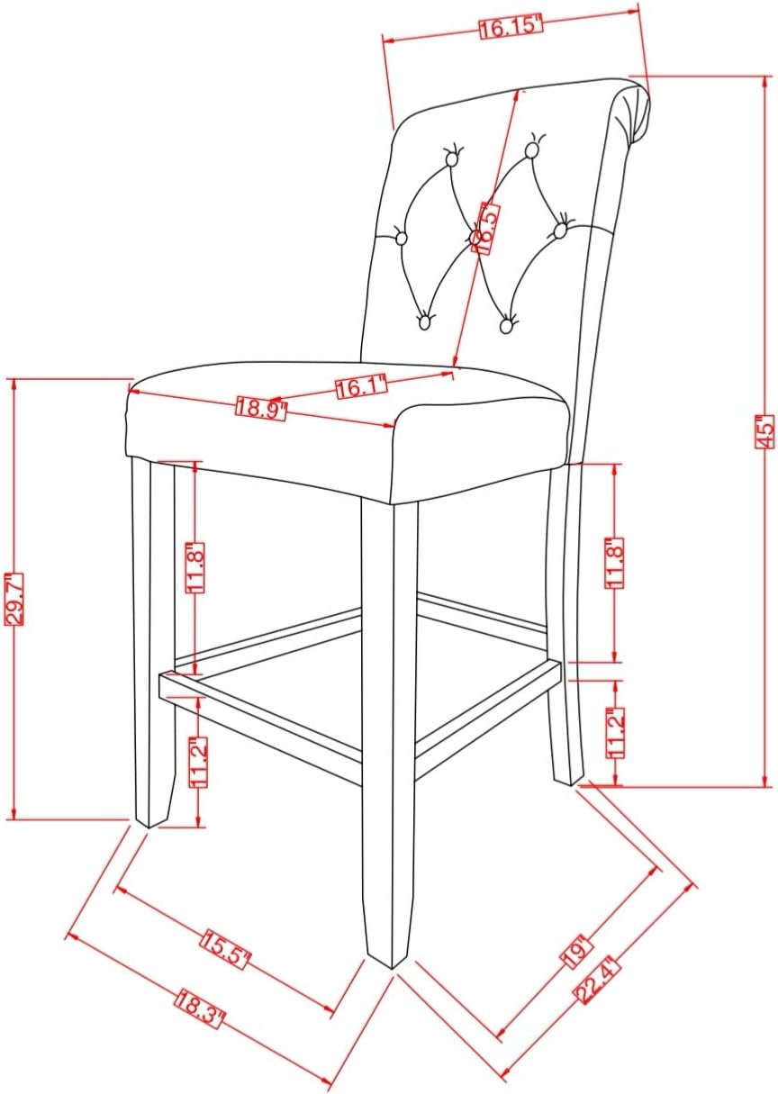 Roundhill Furniture Hendley Solid Wood Tufted Bartools, Set of 2, Blue