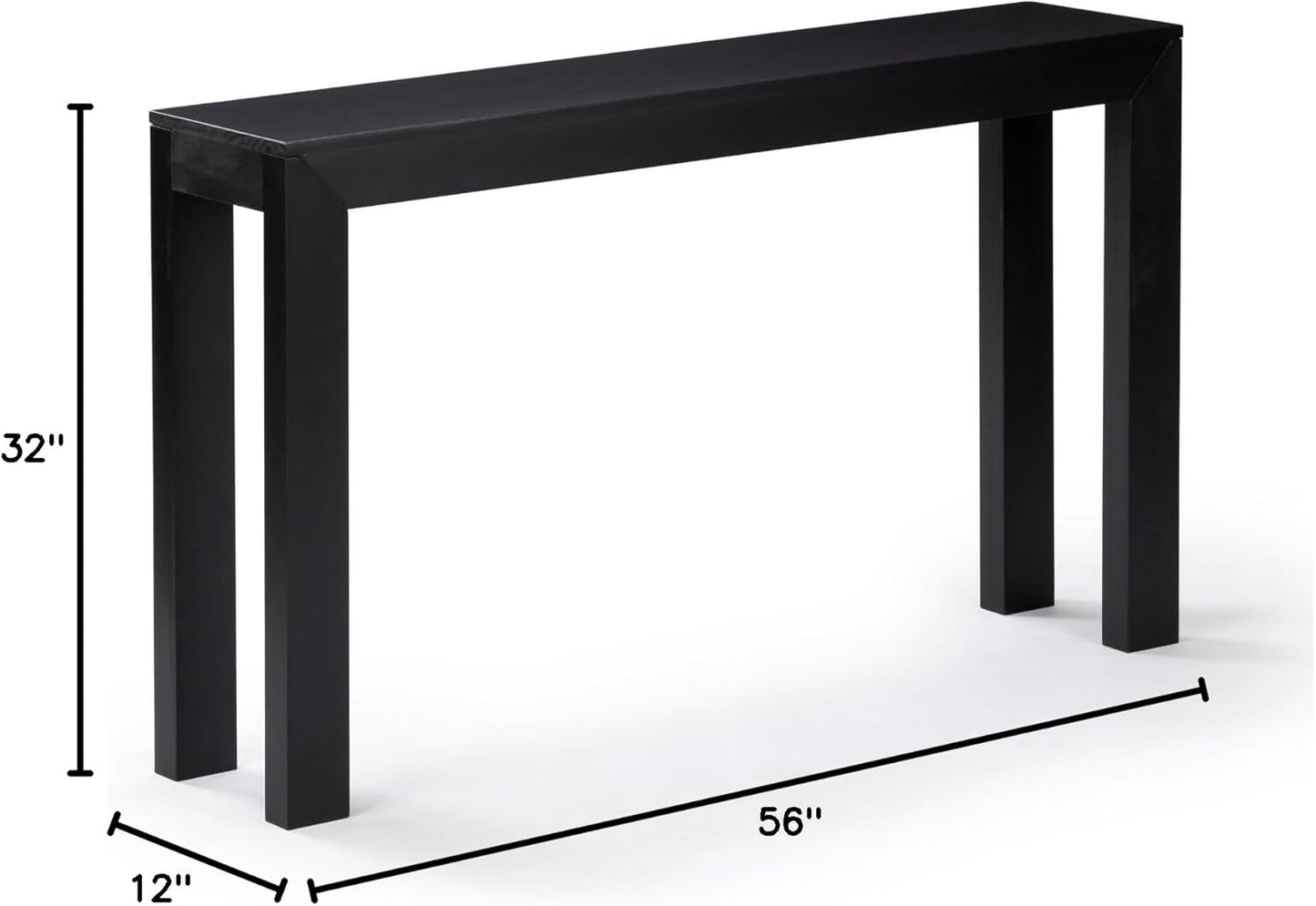Plank+Beam Modern Solid Wood Console Table, 56 Inch, Sofa Table, Narrow Entryway Table for Hallway, Behind The Couch, Living Room, Foyer, Easy Assembly, Black