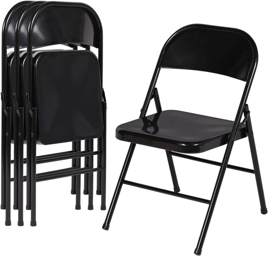 VECELO Metal Folding Chairs 4 Pack, Double Hinged Steel Frame Easy Foldable&Stackable for Office Kitchen Dinning Wedding Patio and Garden