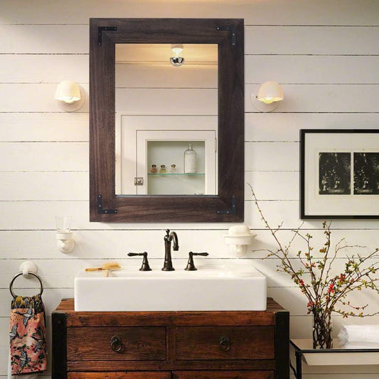YOSHOOT Rustic Wooden Framed Wall Mirror, Natural Wood Bathroom Vanity Mirror for Farmhouse Decor, Vertical or Horizontal Hanging