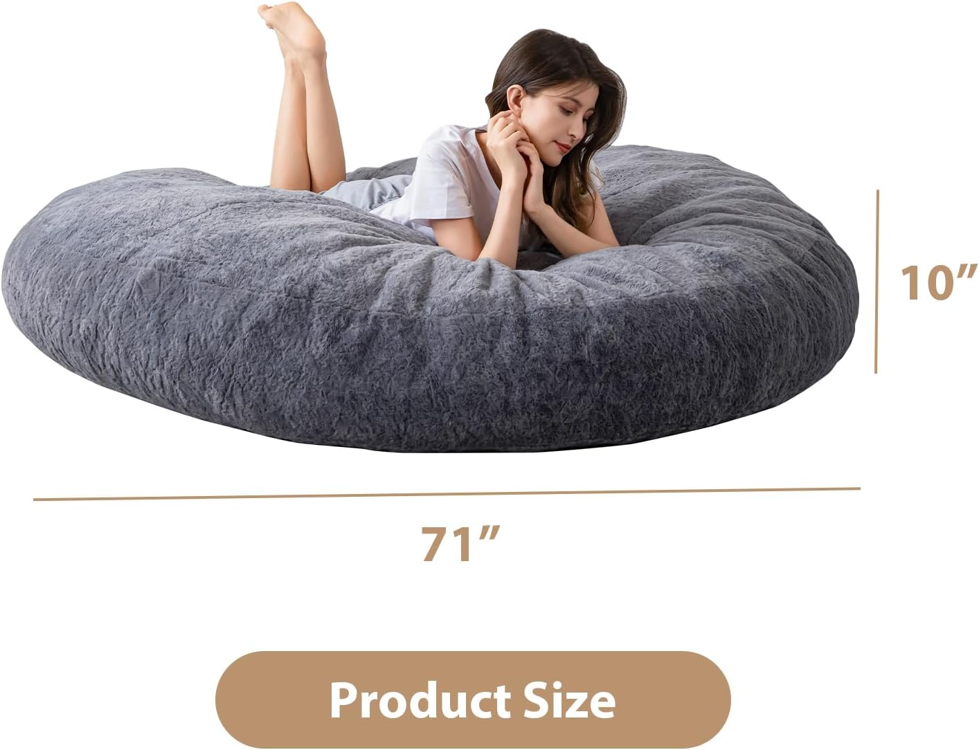 BYBYME 3 in 1 Bean Bag Chair, Convertible Chair Folds from Bean Bag to Lounger, High-Density Foam Filling, Faux Fur Big Sofa Bed, Giant Bean Bag Chair Bed for Adults