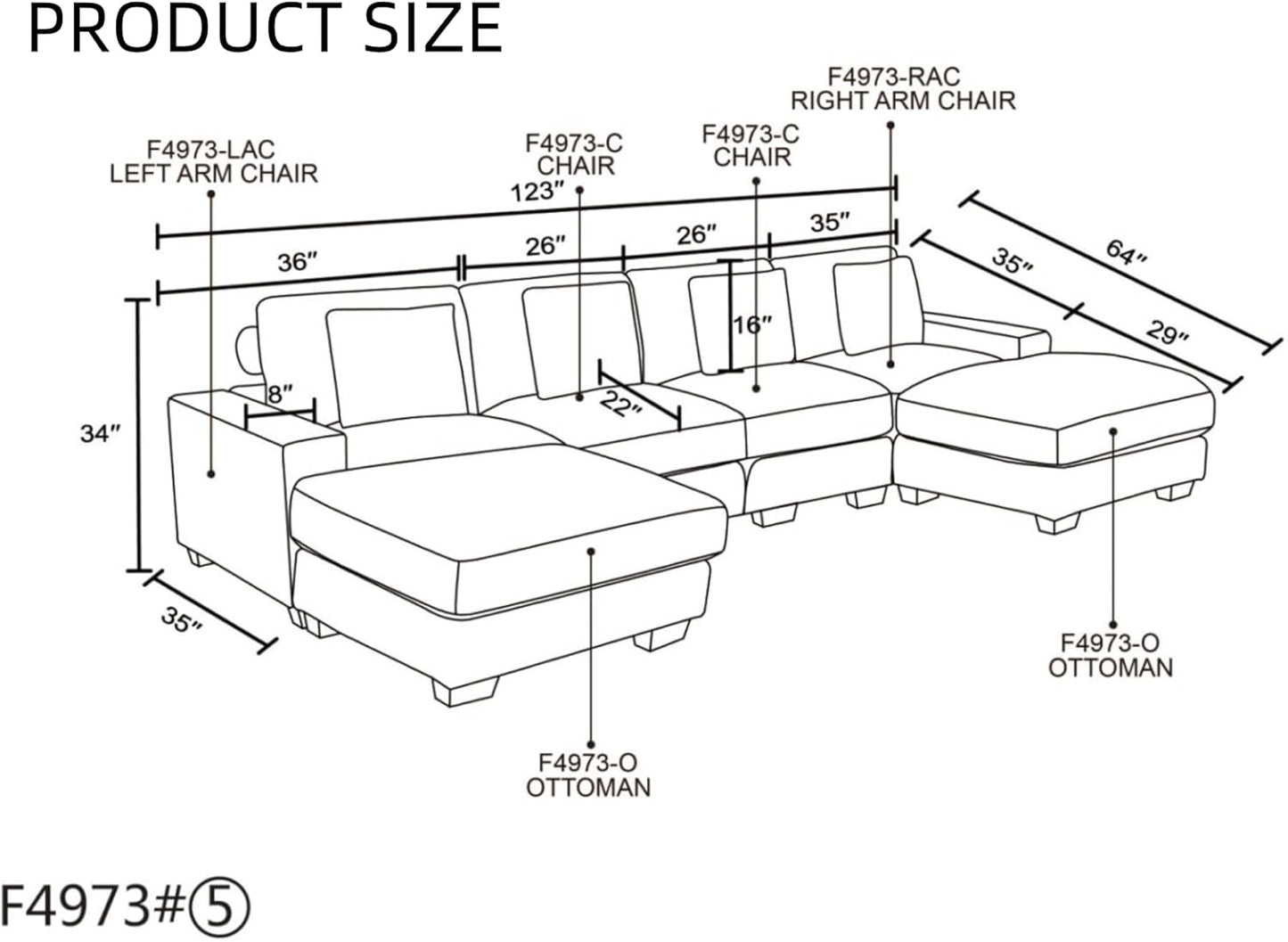 Sectional Couches for Living Room, Stylish Sectional Loveseat Sofa with Double Ottoman & Deep Seats, Living Room Furniture Home Sofa for Adults, Charcoal Gray