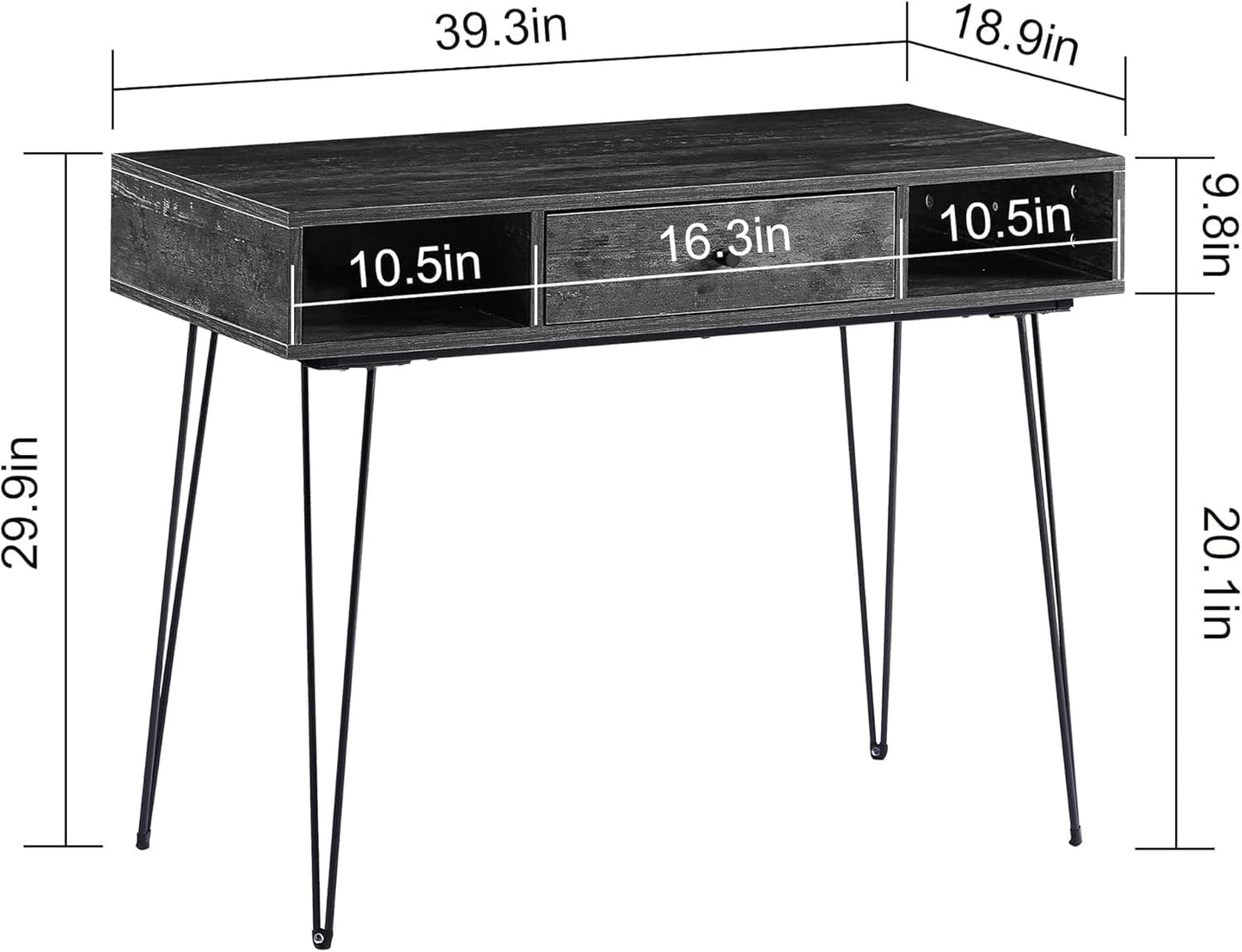 VECELO 39.3" Home Office Work Table with Drawers,Computer Desk with Hairpin Leg for Writing/Study,Classic Grey