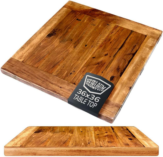 Reclaimed Wood Table Top - Rustic Recycled Solid Wooden Piece Perfect for Signs, Counters, Kitchens Table Tops (Reclaimed Wood Tabletop with Breadboard Ends, 36" x 36")