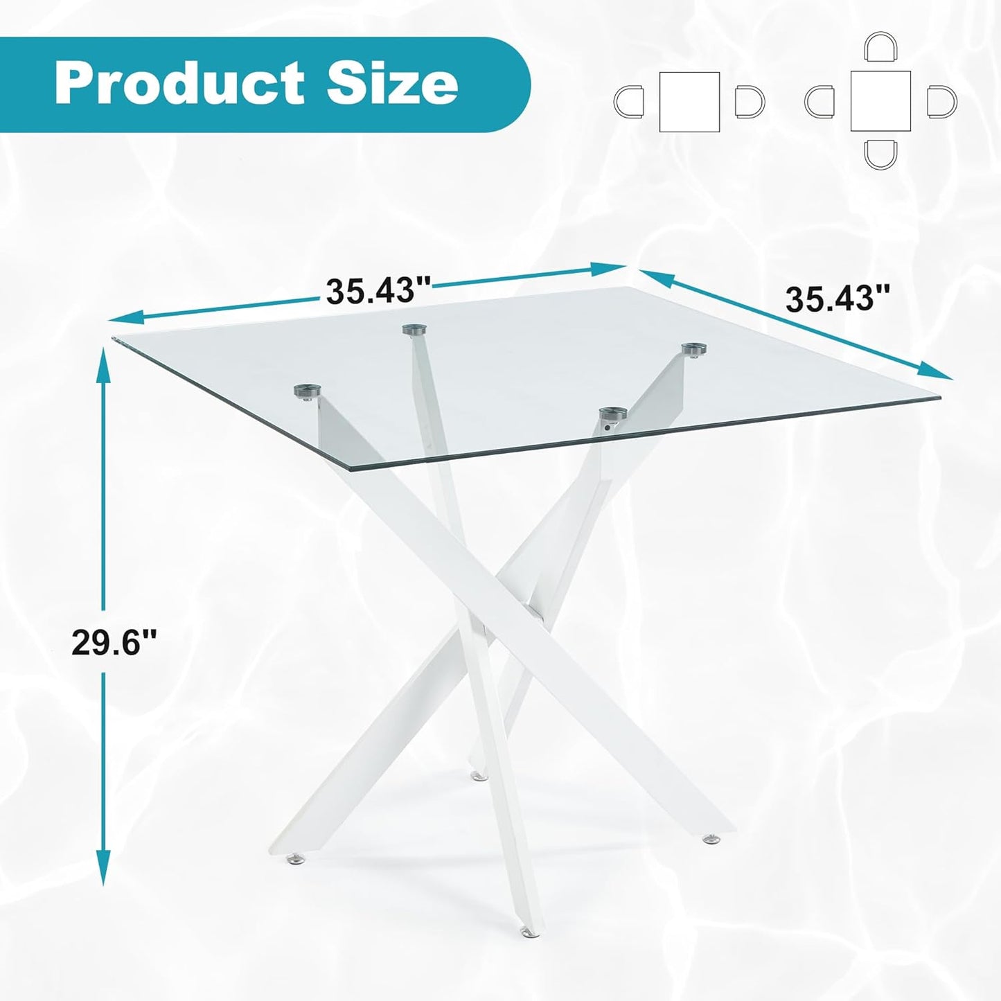 Dining Table for 4 Modern 35.43" Rectangular Glass Dining Table Kitchen & Dining Room Tables with Metal Base for Dining Room and Apartment, Matte White