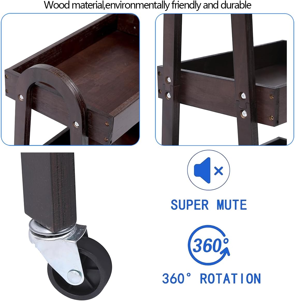 3 Tier Rolling Craft Cart Slim Rolling Storage Cart Wooden Cart on Wheels Bathroom Organizer Rolling Utility Cart Mobile Shelving Unit for Kitchen Bathroom Laundry Narrow Places (Black)